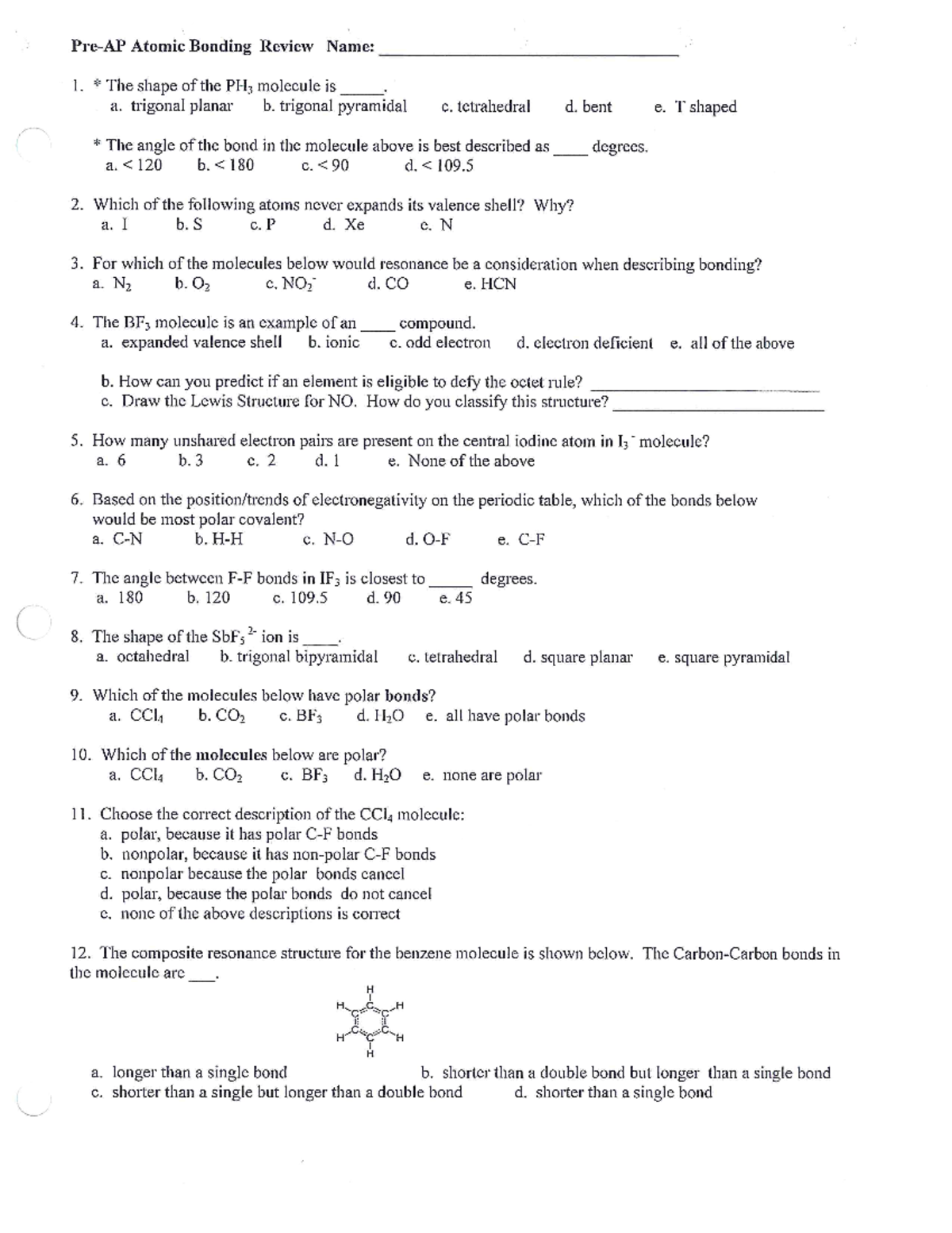 Review - Unit 3 Bonding - CHEM 1073 - Studocu