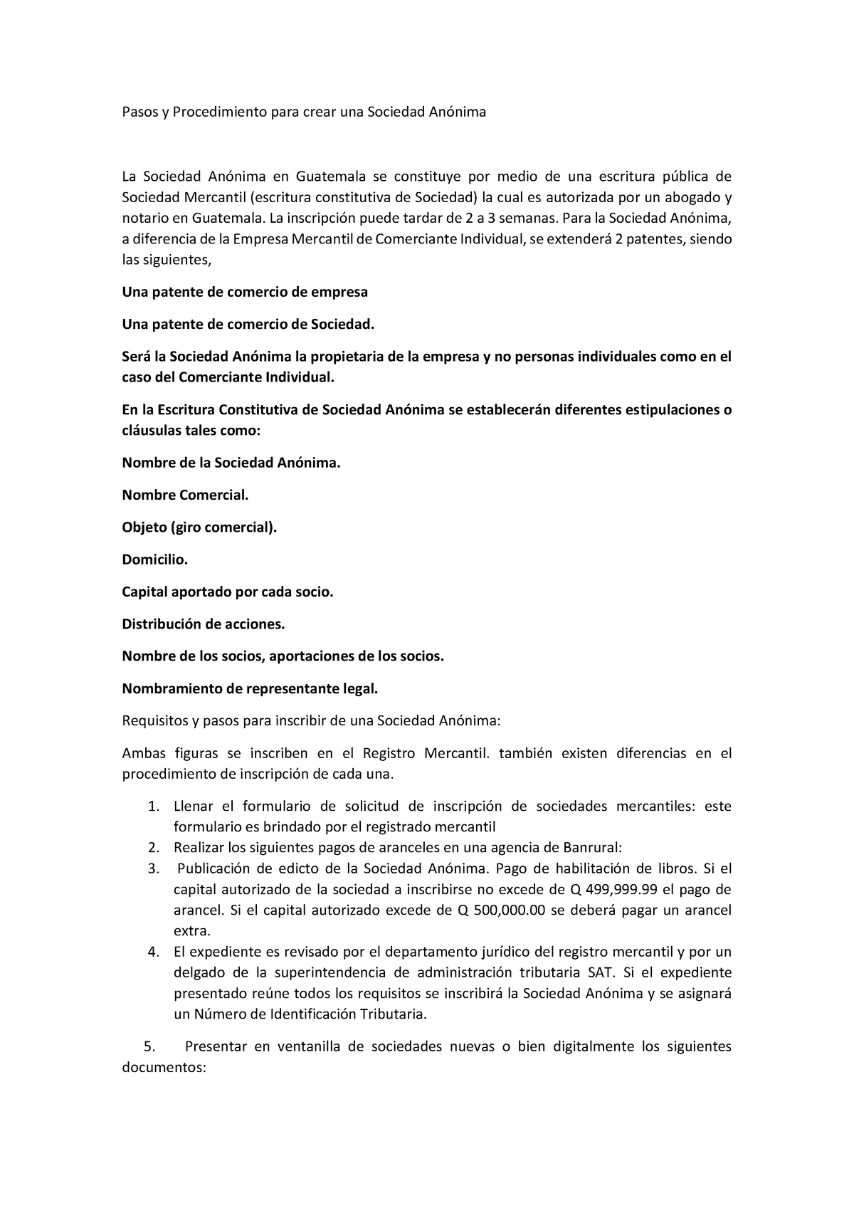 Procedimiento Y Requisitos Sociedad Anonima Pasos Y Procedimiento Para Crear Una Sociedad