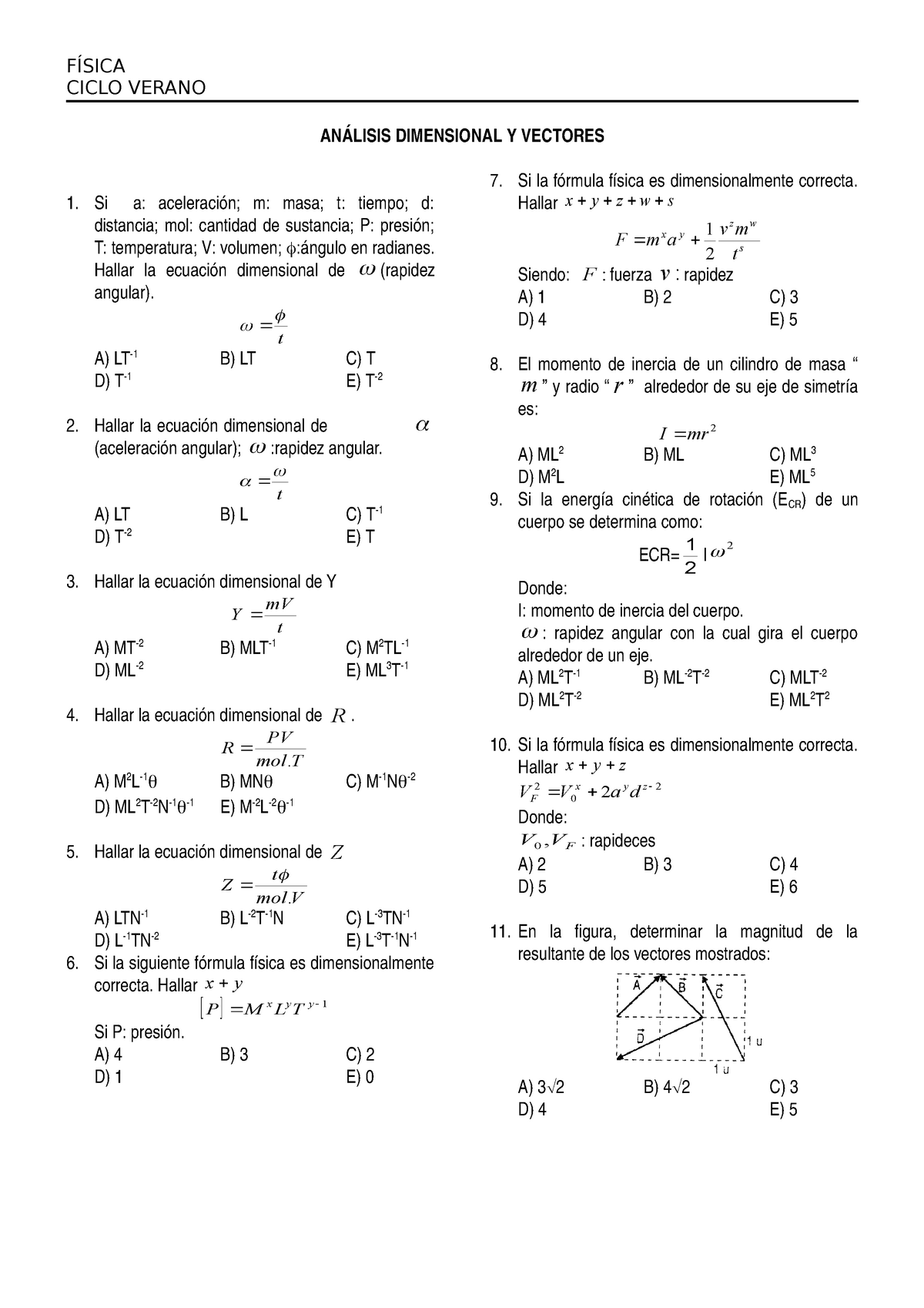 Fisica Pd Nº 01 Analisis Dimensional Y Vectores Studocu