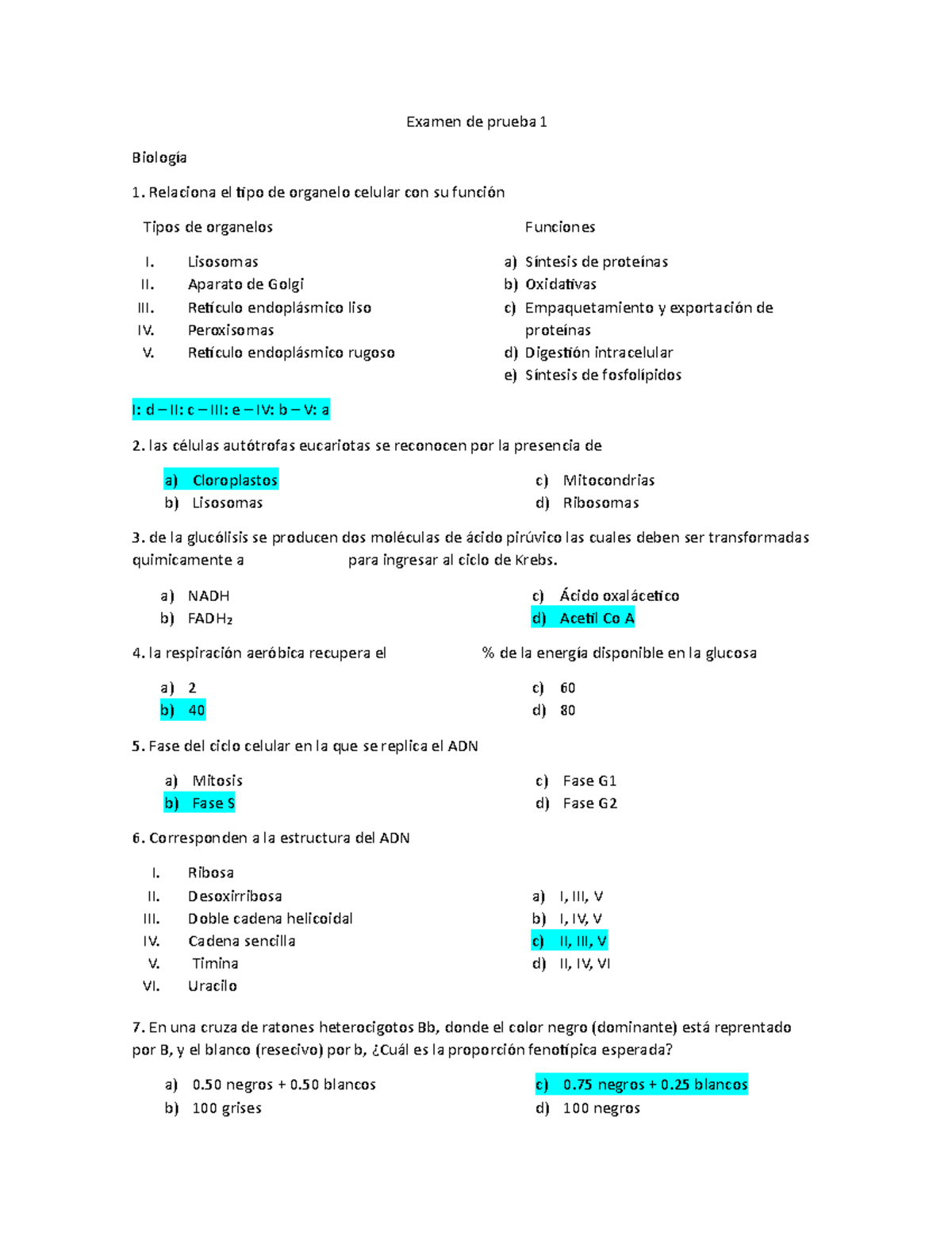 Examen Prueba 1 - Examen De Prueba 1 Biología Relaciona El Tipo De ...