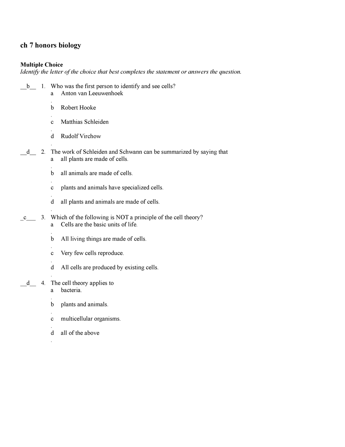 honors biology essay questions