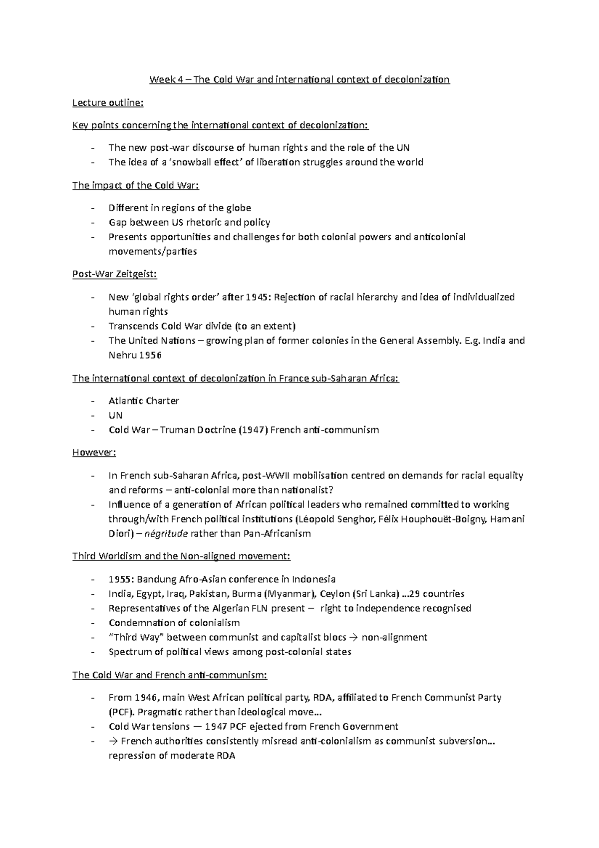 Wk 4 extra - Cold War international impacts - Week 4 The Cold War and ...
