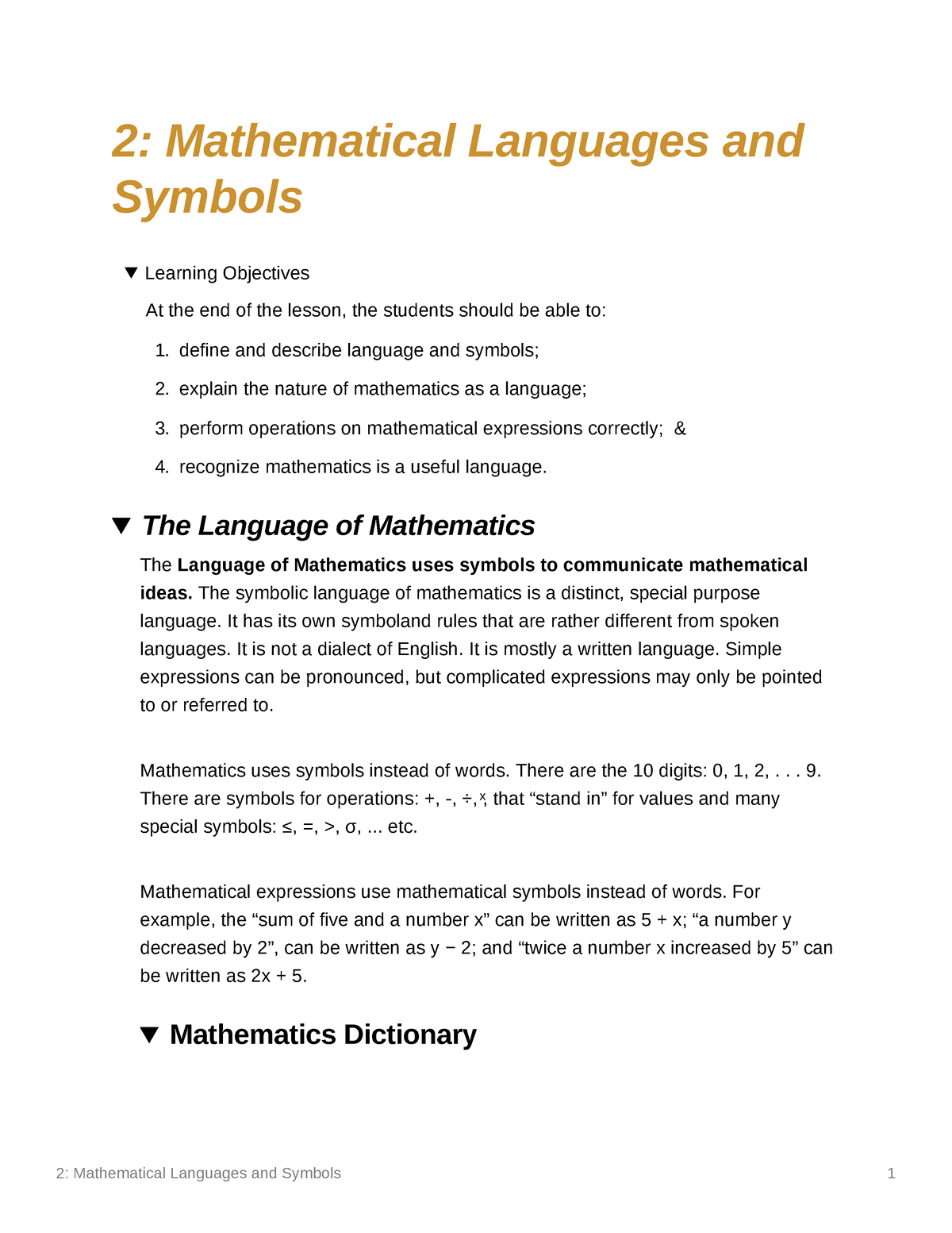 importance of mathematical language and symbols essay