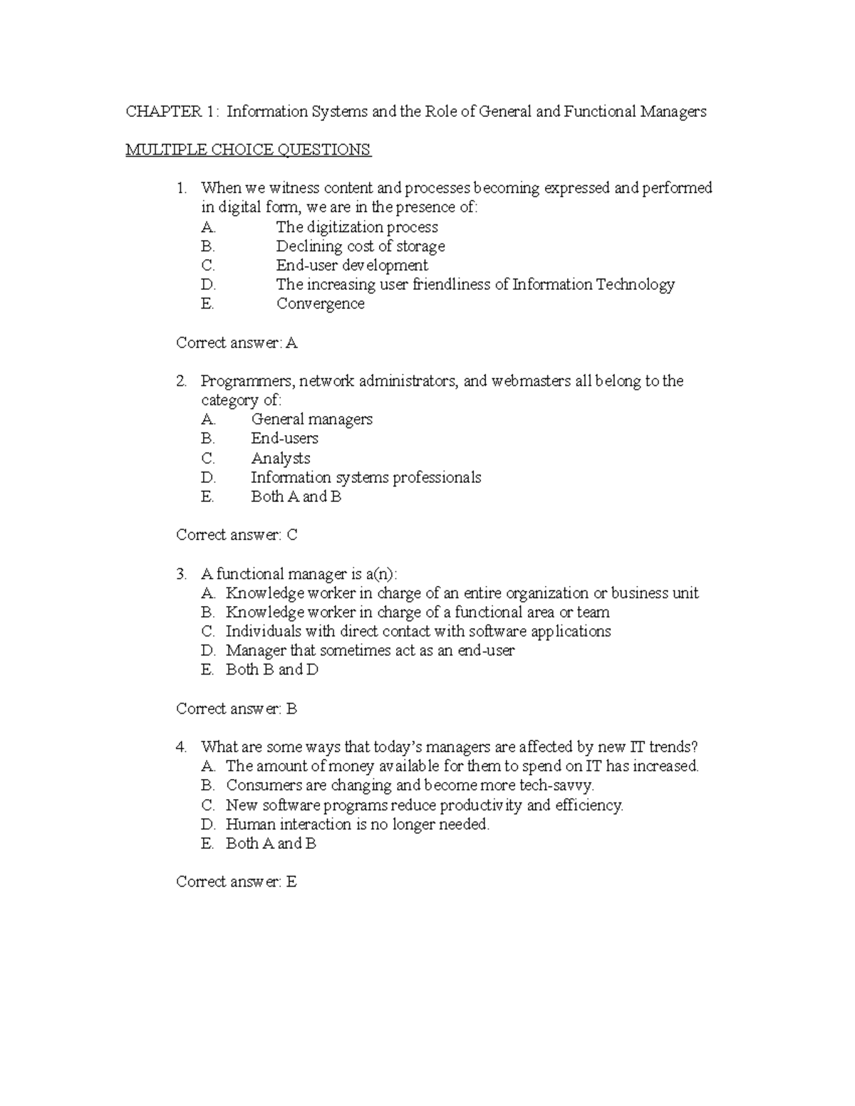 Test 1 - Test 1 Testbank - CHAPTER 1: Information Systems And The Role ...