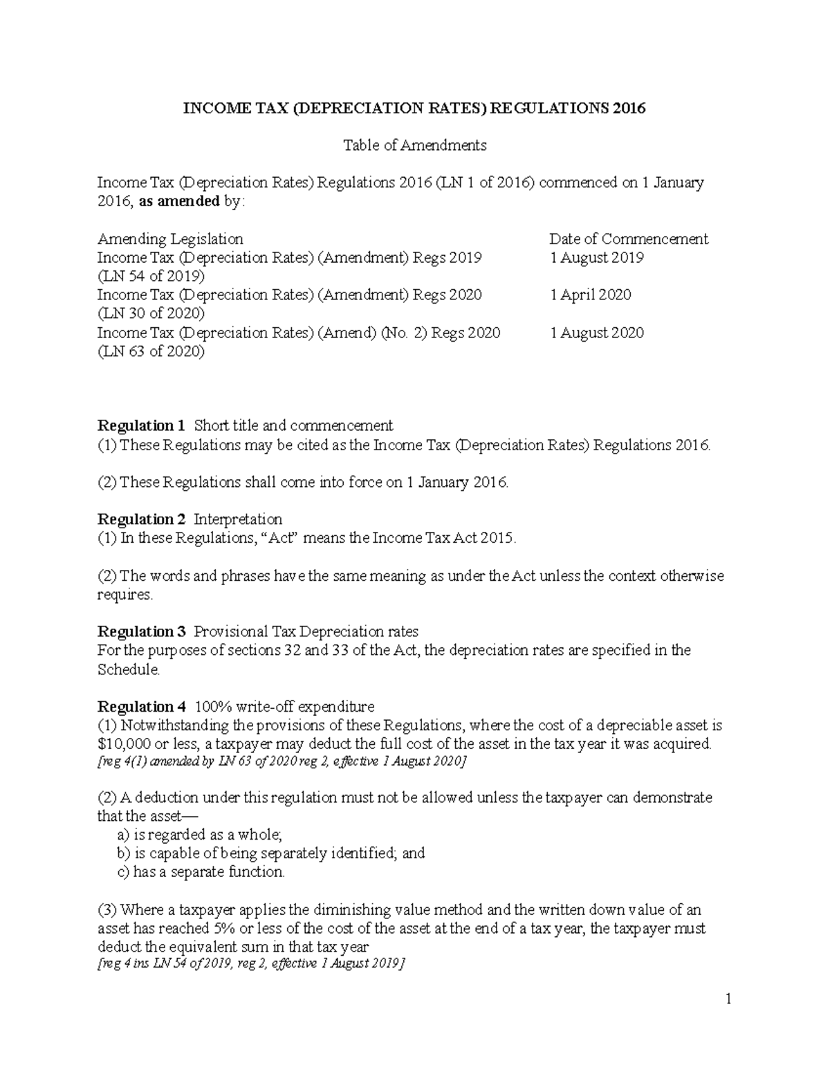 03 Inc Tax (Depreciation Rates) Regs 2016 as amended TAX