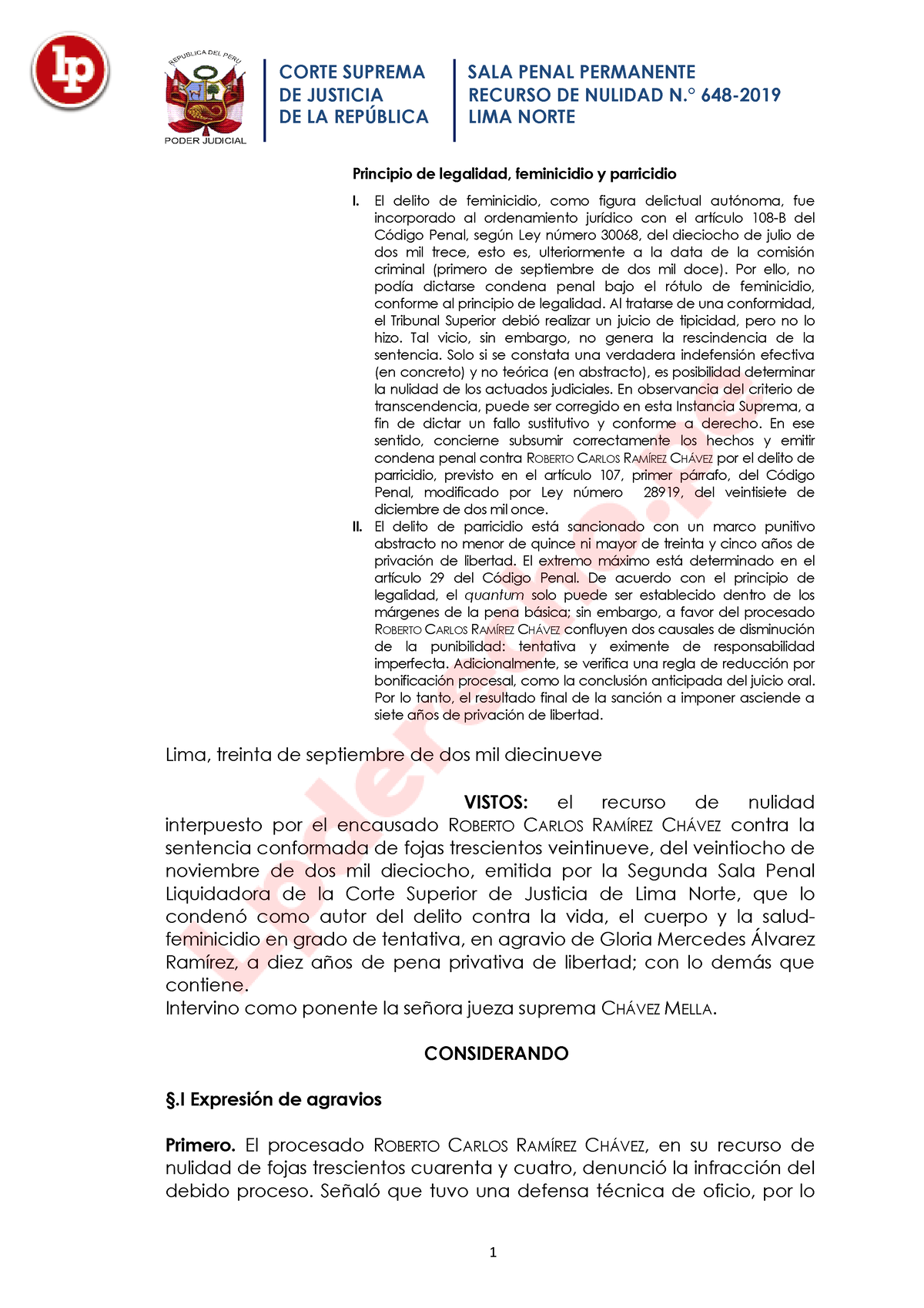 Recurso De Nulidad 648 2019 Lima Norte Lp De Justicia De La RepÚblica Recurso De Nulidad N 1978