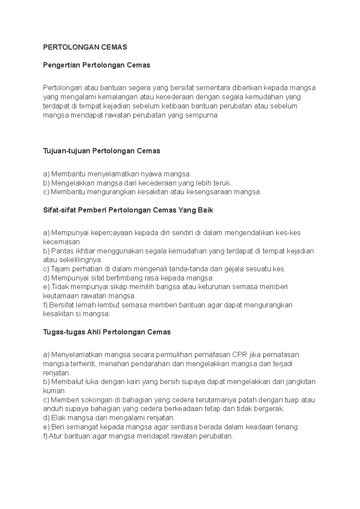 Pertolongan Cemas ASAS BSMM - PERTOLONGAN CEMAS Pengertian Pertolongan ...