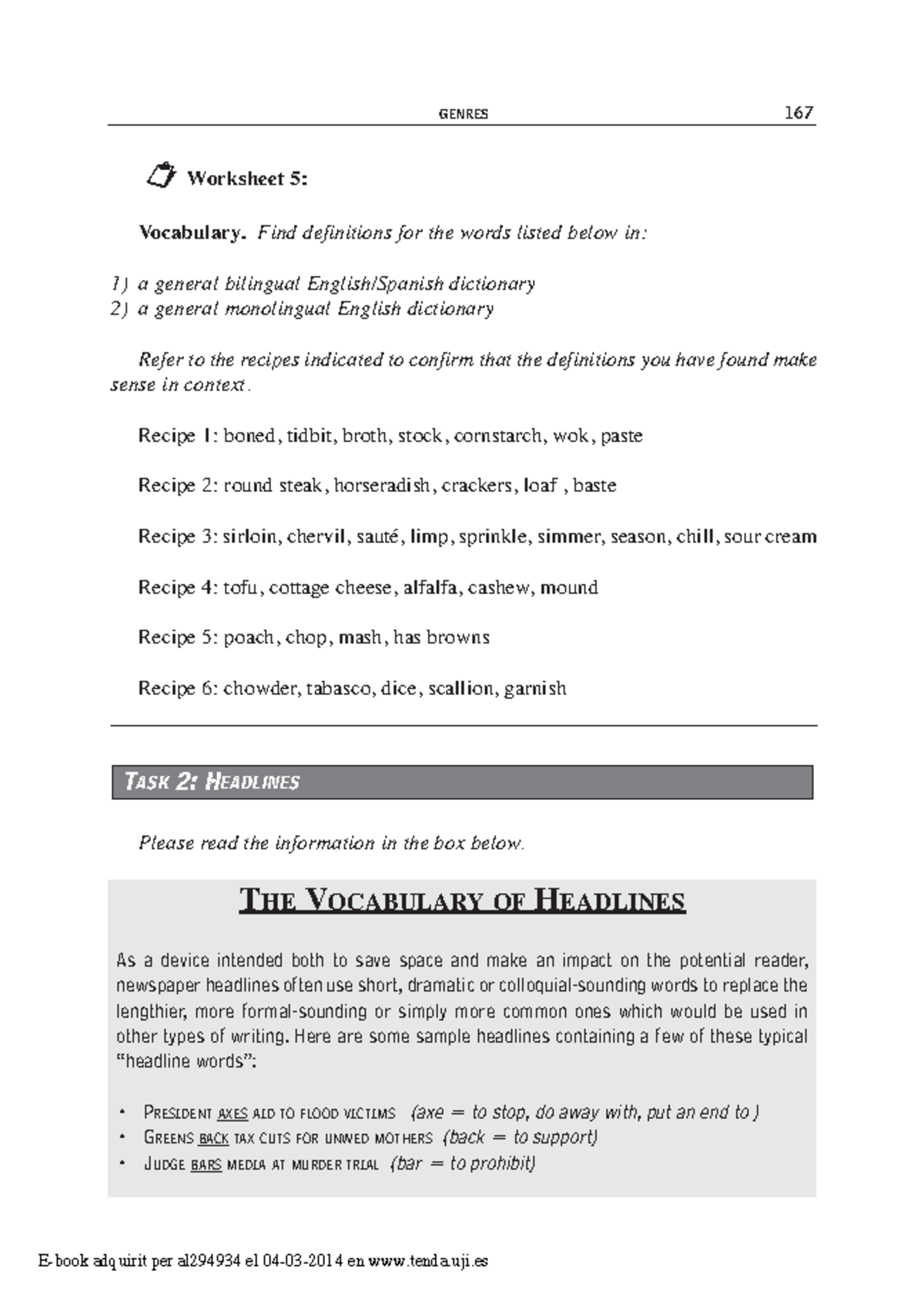 Headlines - material - !! Worksheet 5: Vocabulary. Find definitions for ...