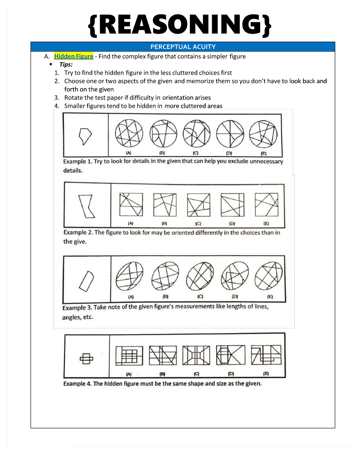 NMAT questionnaire {REASONING}{REASONING} PERCEPTUAL ACUITYPERCEPTUAL