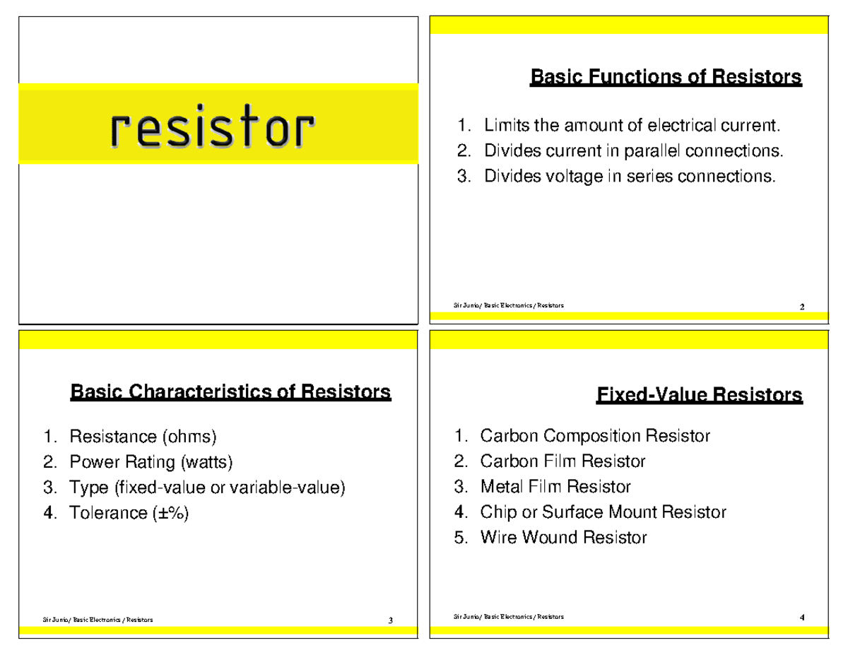 LectureonResistor Lecture all about Resistors from Professor Ricky Junio. Basic Functions