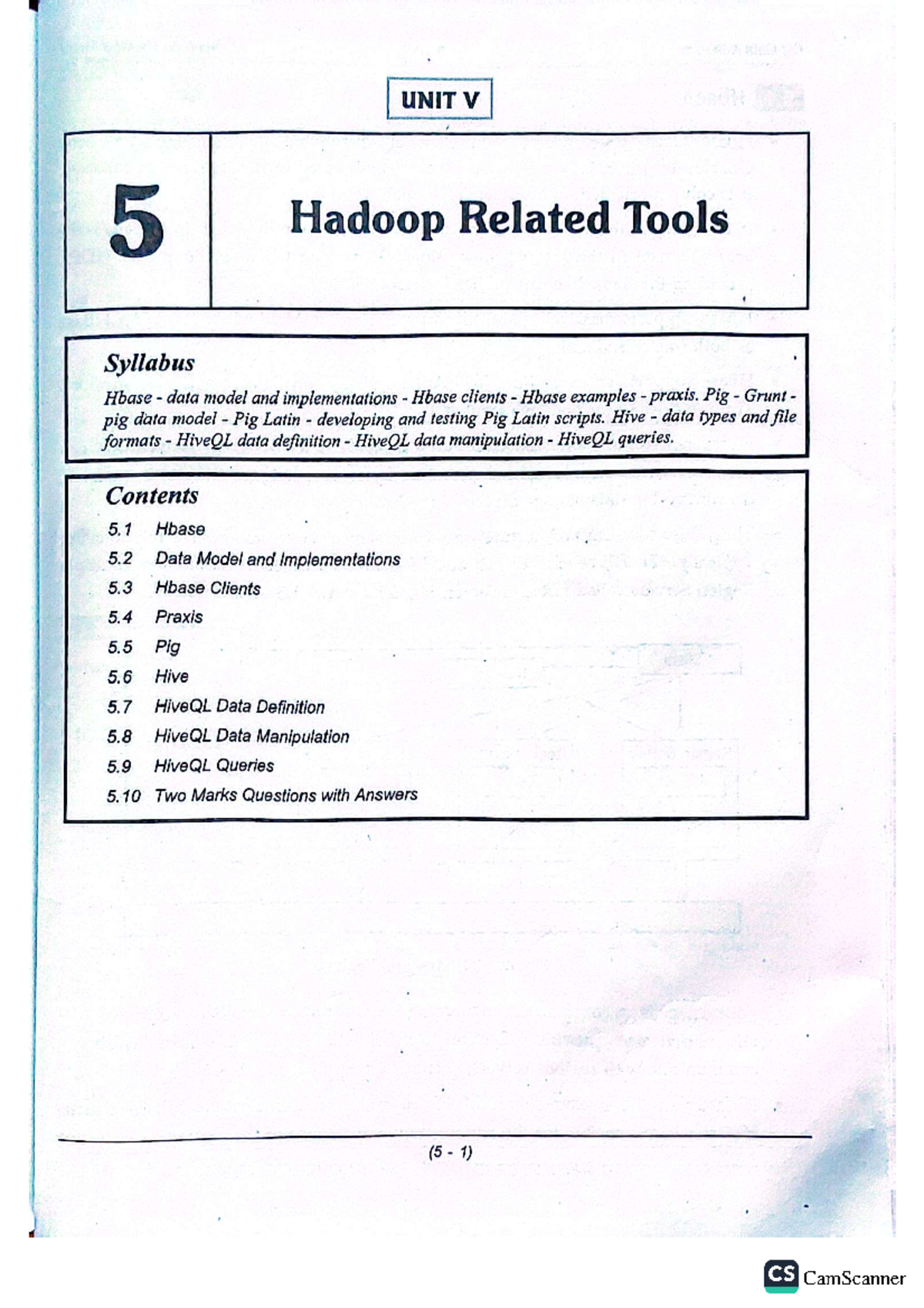 U#5 Hadoop Related Tools - Big Data Analytics - Studocu