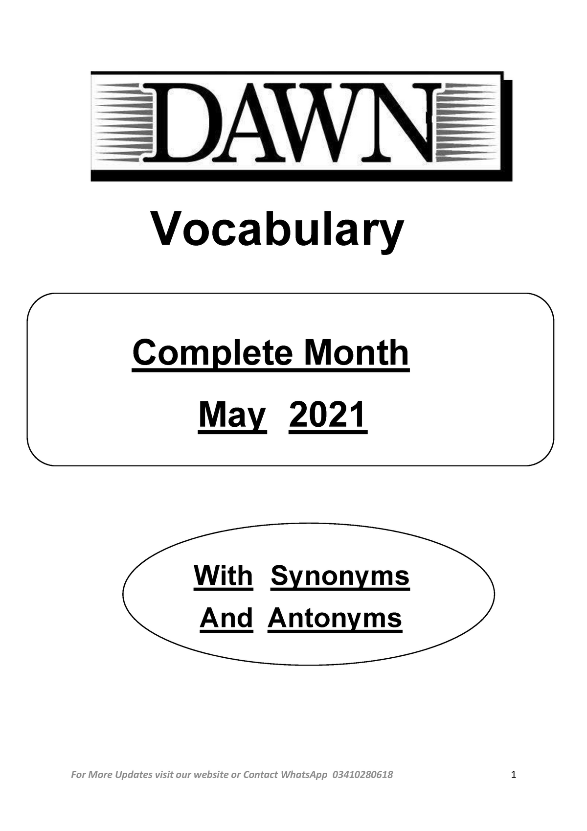 DAWN VOCABULARY pdf, Vocabulary in DAWN Newspaper