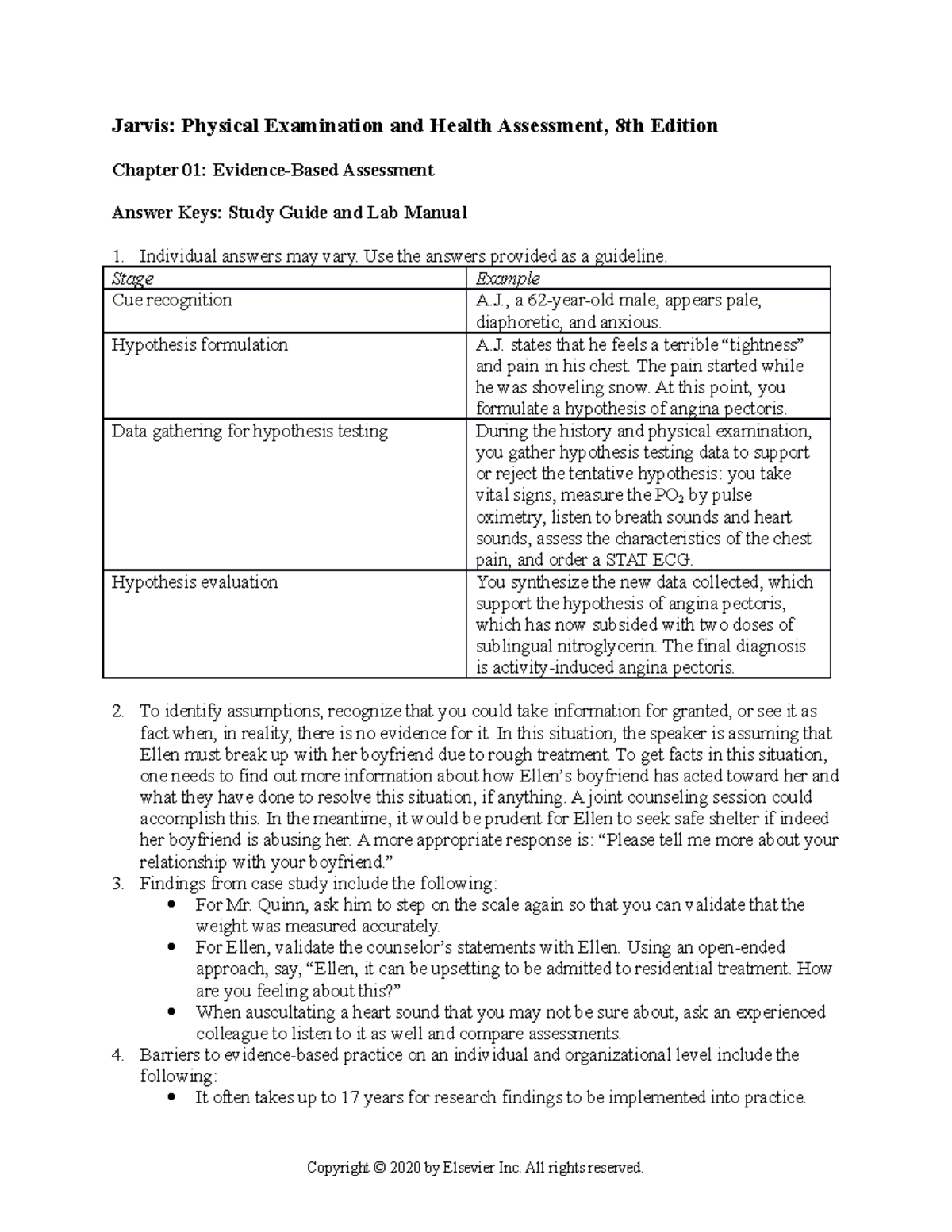 Chapter 001ONNotes Jarvis Jarvis Physical Examination and Health Assessment, 8th Edition