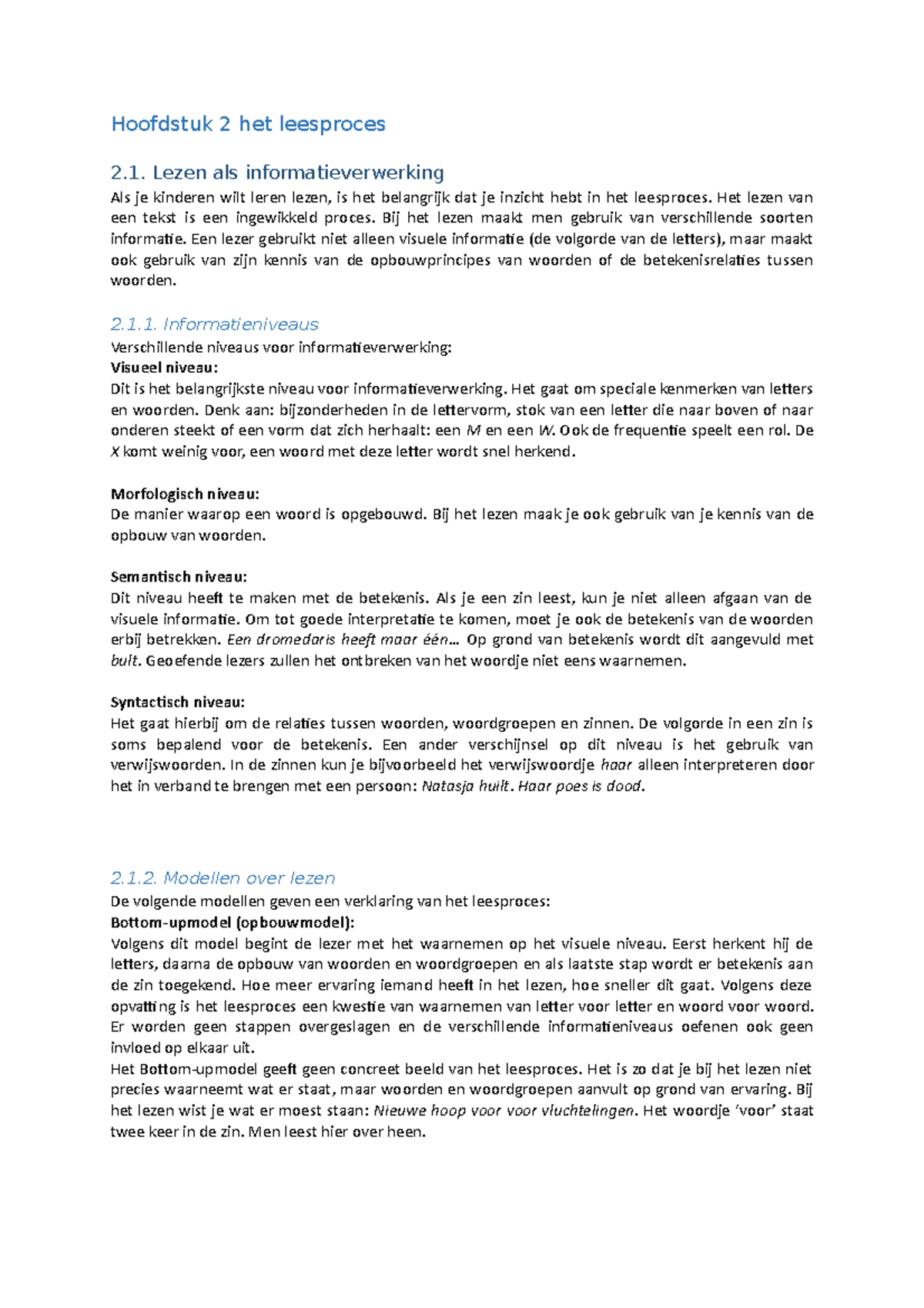 Samenvatting - Compleet - Hoofdstuk 2 Het Leesproces 2. Lezen Als ...