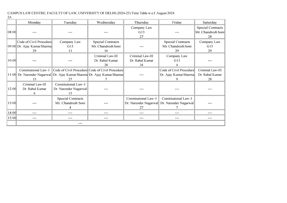 CLC 2nd Year Time Table w.e.f. 22-08-2024 A3 - 2A Monday Tuesday ...