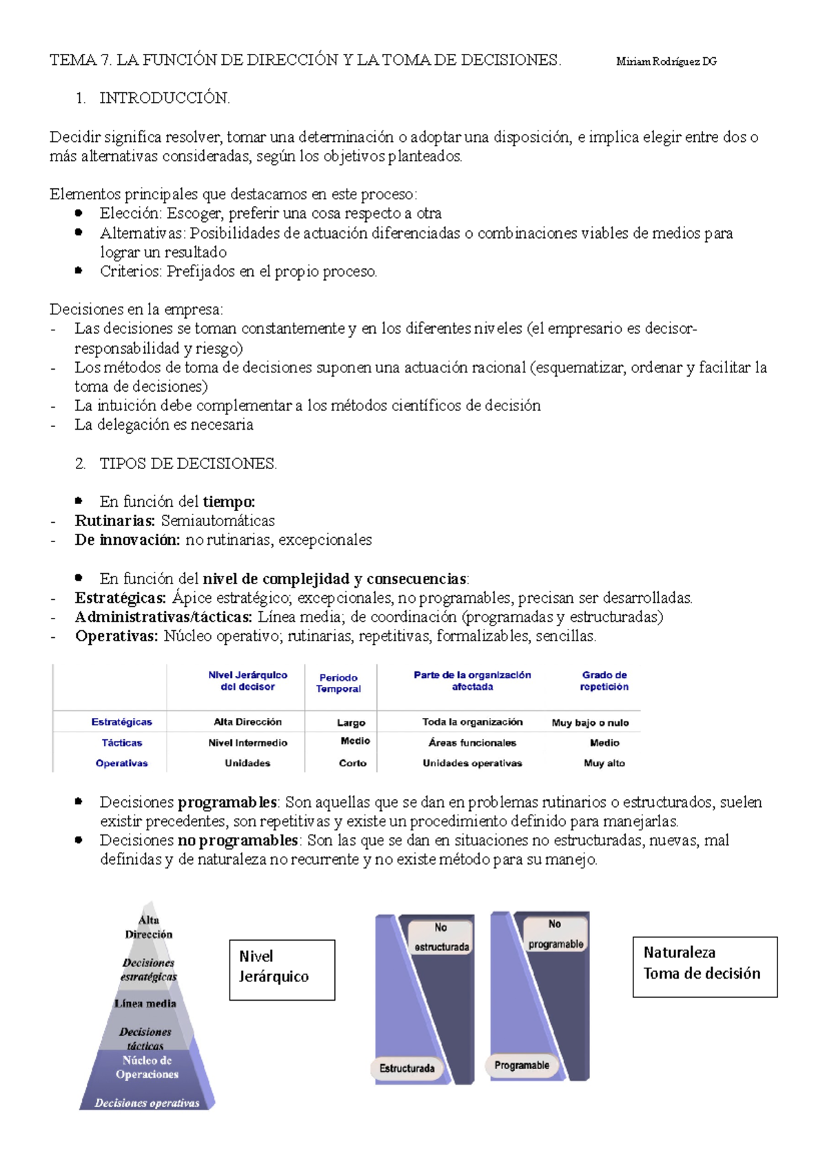 TEMA 7 - TEMA 7. LA FUNCIÓN DE DIRECCIÓN Y LA TOMA DE DECISIONES ...