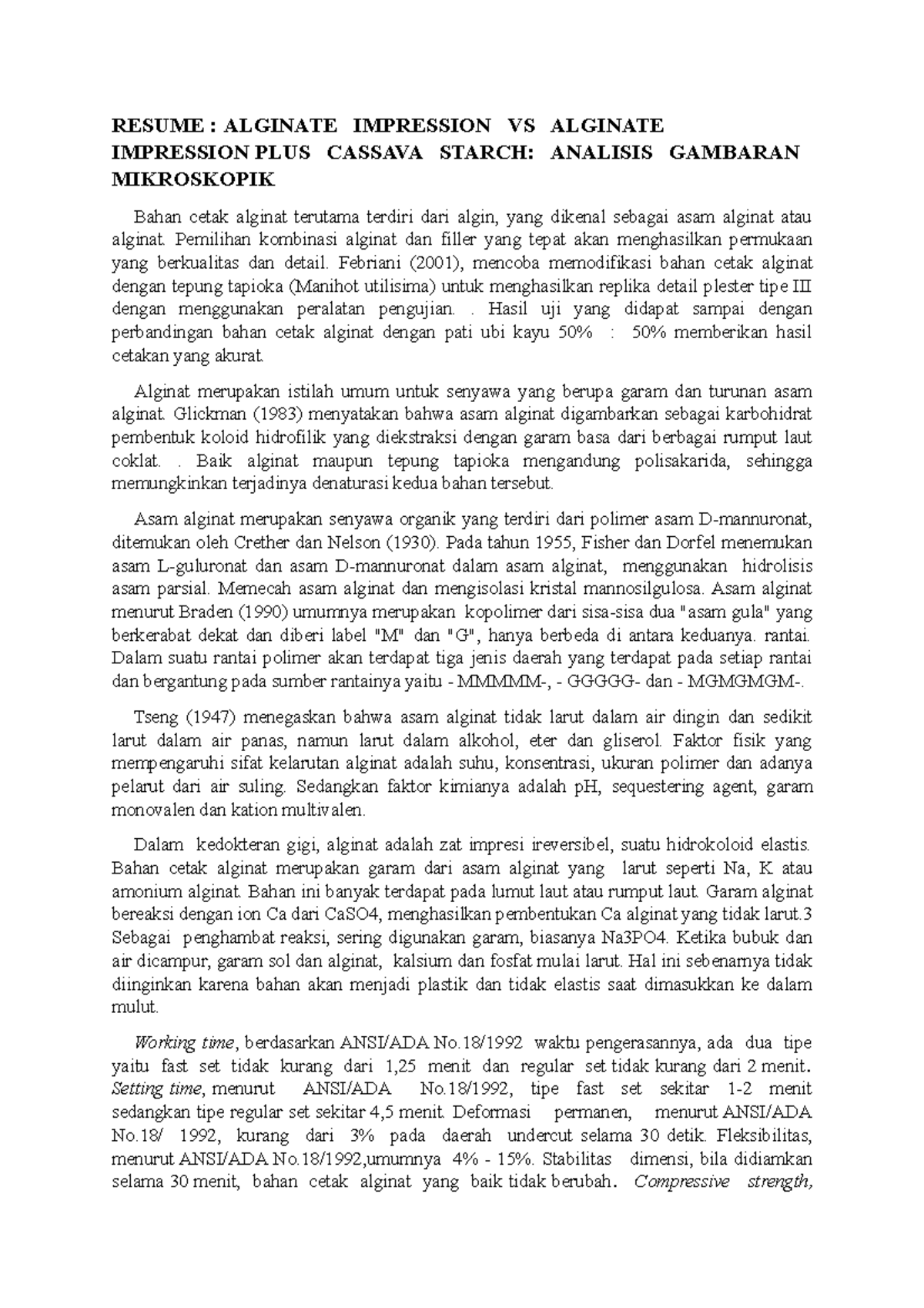 Resume Alginat RESUME ALGINATE IMPRESSION VS ALGINATE IMPRESSION