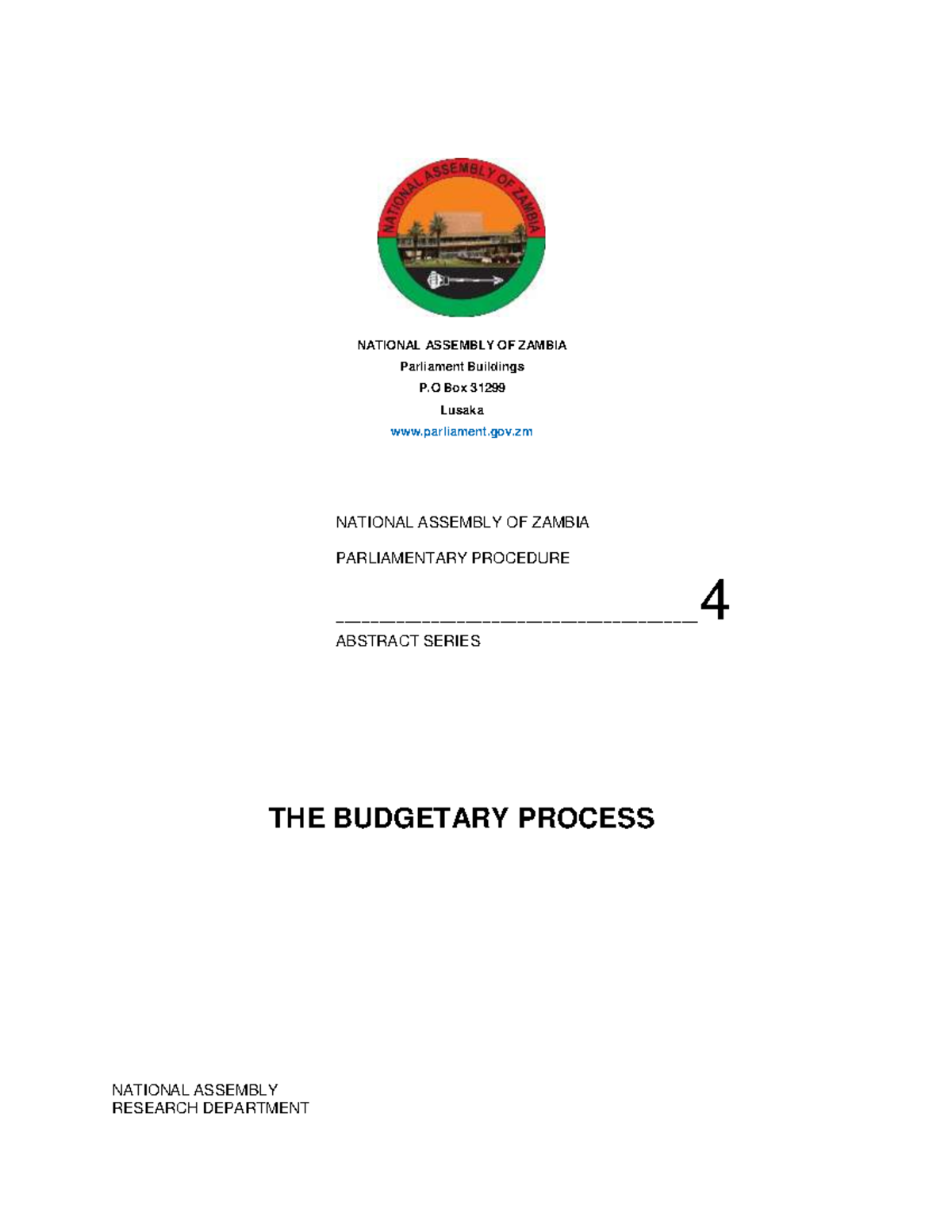 Abstract 4 The Budgetary Process - NATIONAL ASSEMBLY OF ZAMBIA ...