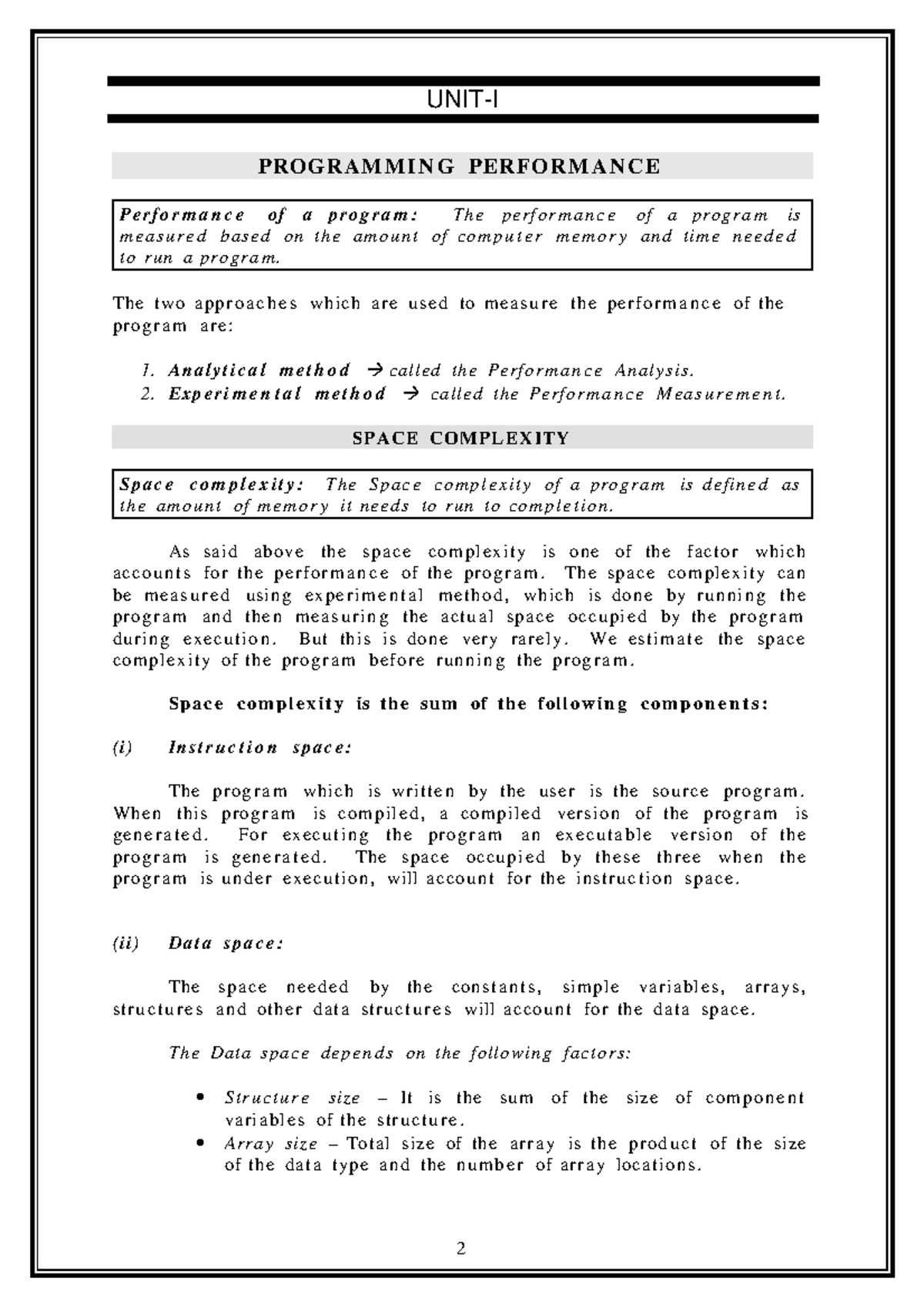 𝗗𝗦𝗔 𝗡𝗼𝘁𝗲𝘀 - DSA short notes - UNIT-I PROGRAM M I N G PERFOR MA N CE ...