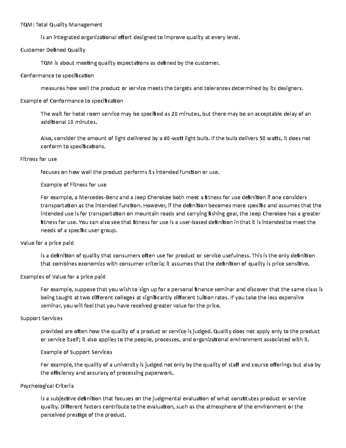 C215 Operations study guide - TQM: Total Quality Management is an ...