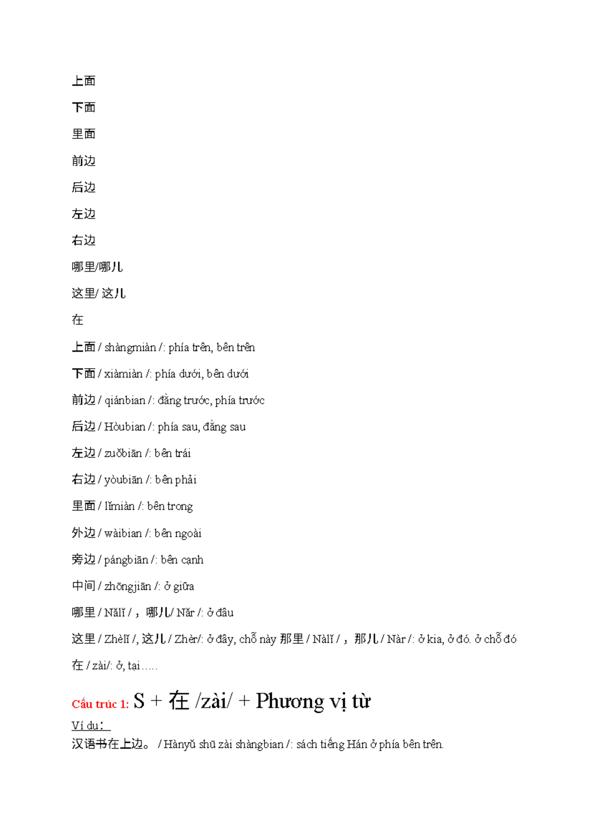 phân biệt 在 và cách sử dụng - 上面 下面 里面 前边 后边 左边 右边 哪里/哪儿 这里/ 这儿 在 上面 ...