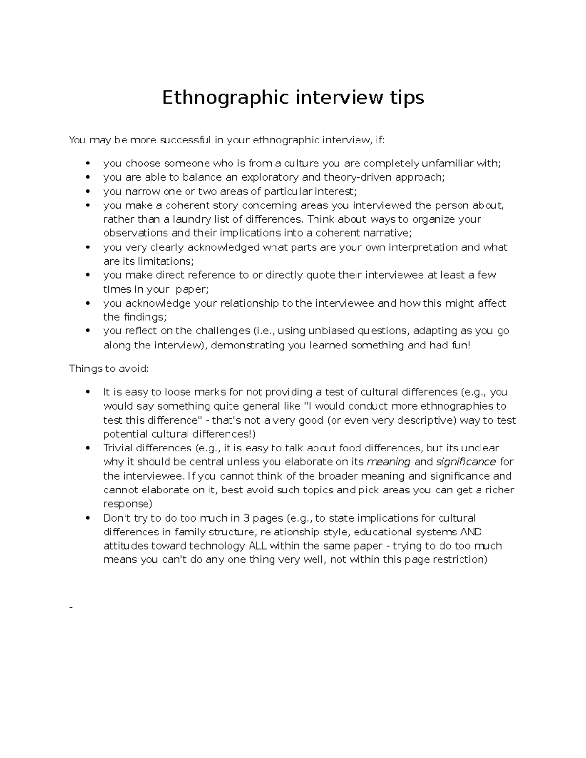 Ethnographic interview tips - Think about ways to organize your ...