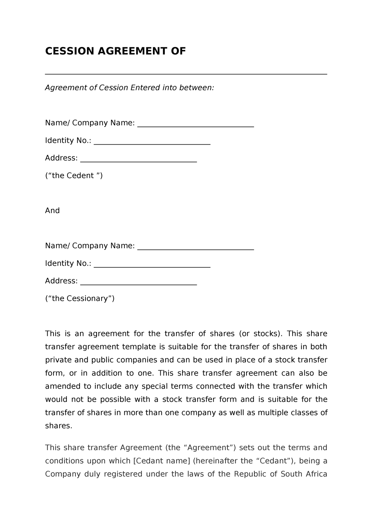 cession and assignment agreement