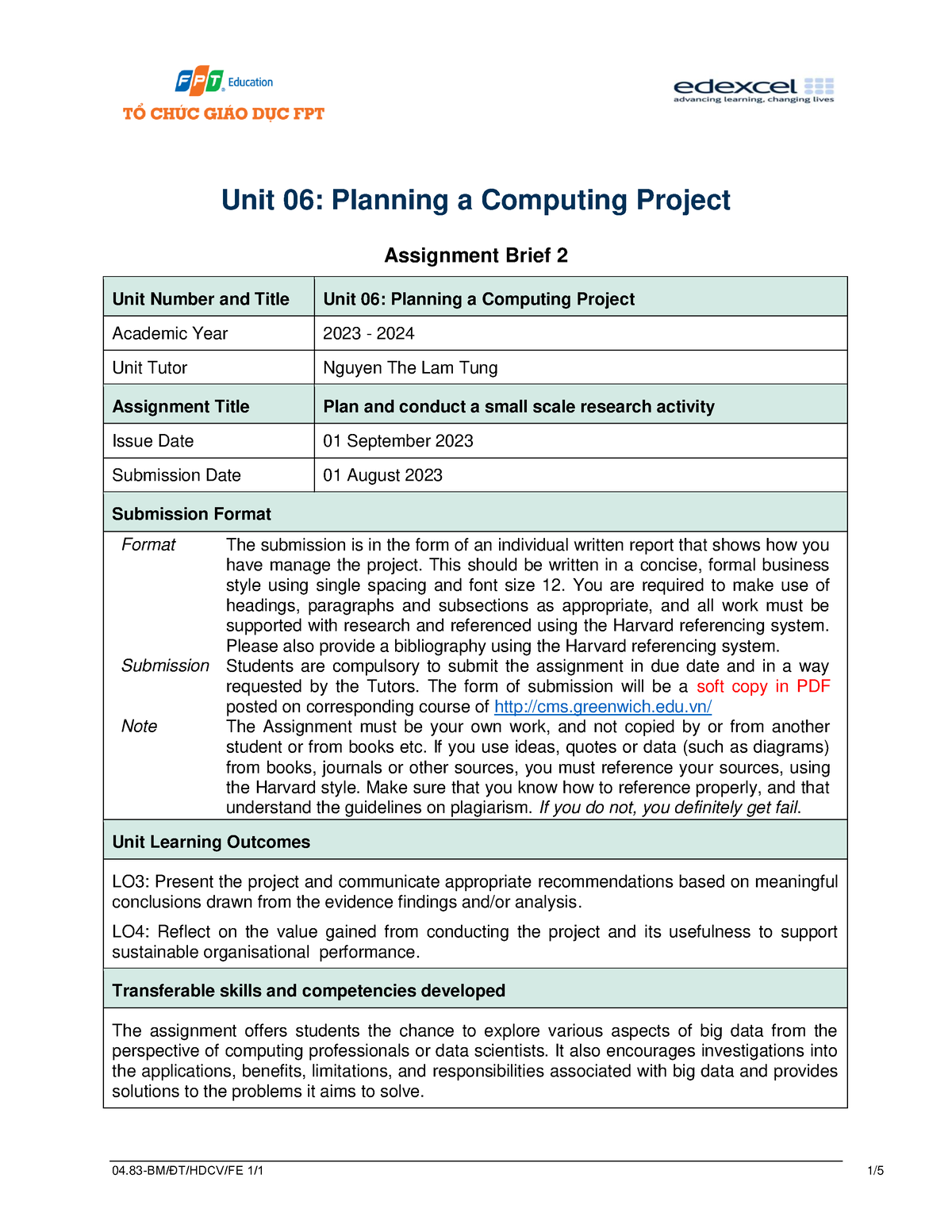 Unit 06 - Assignment Brief 2 - Big Data - Unit 06 : Planning A ...