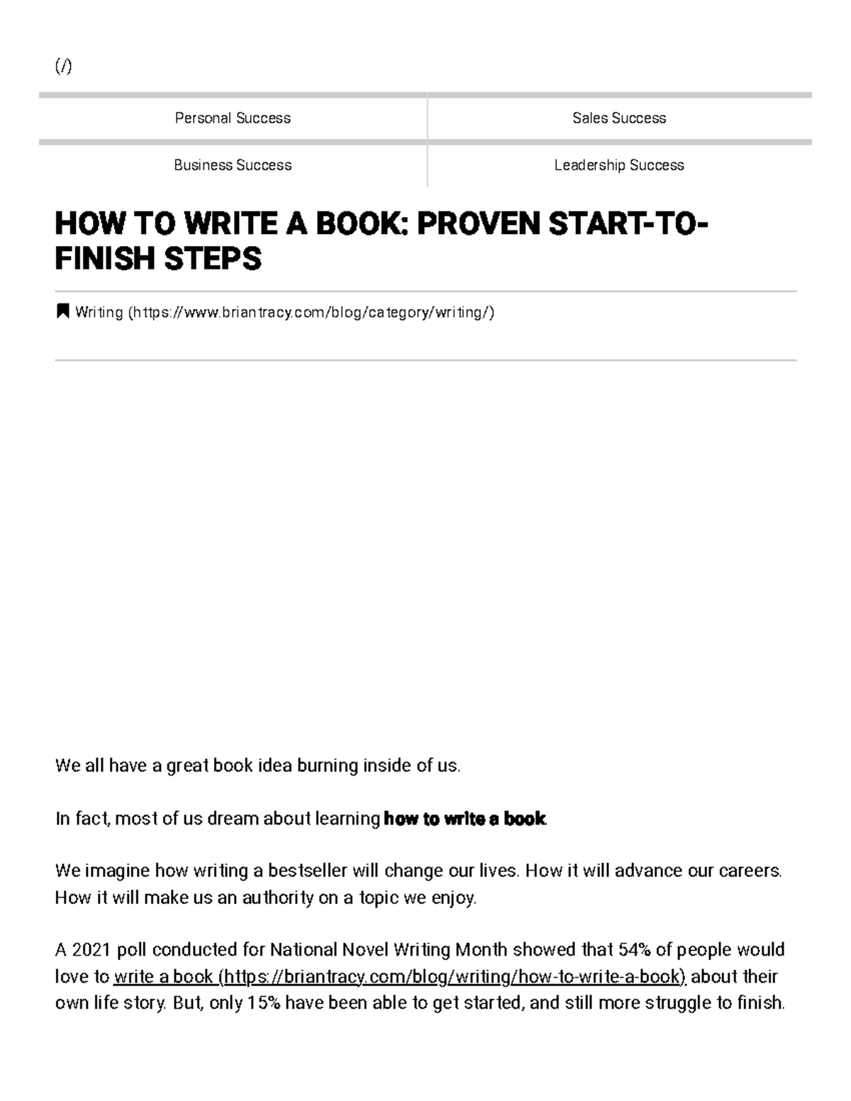 How to Write a Book Proven Start-to-Finish Steps Brian Tracy - Personal ...