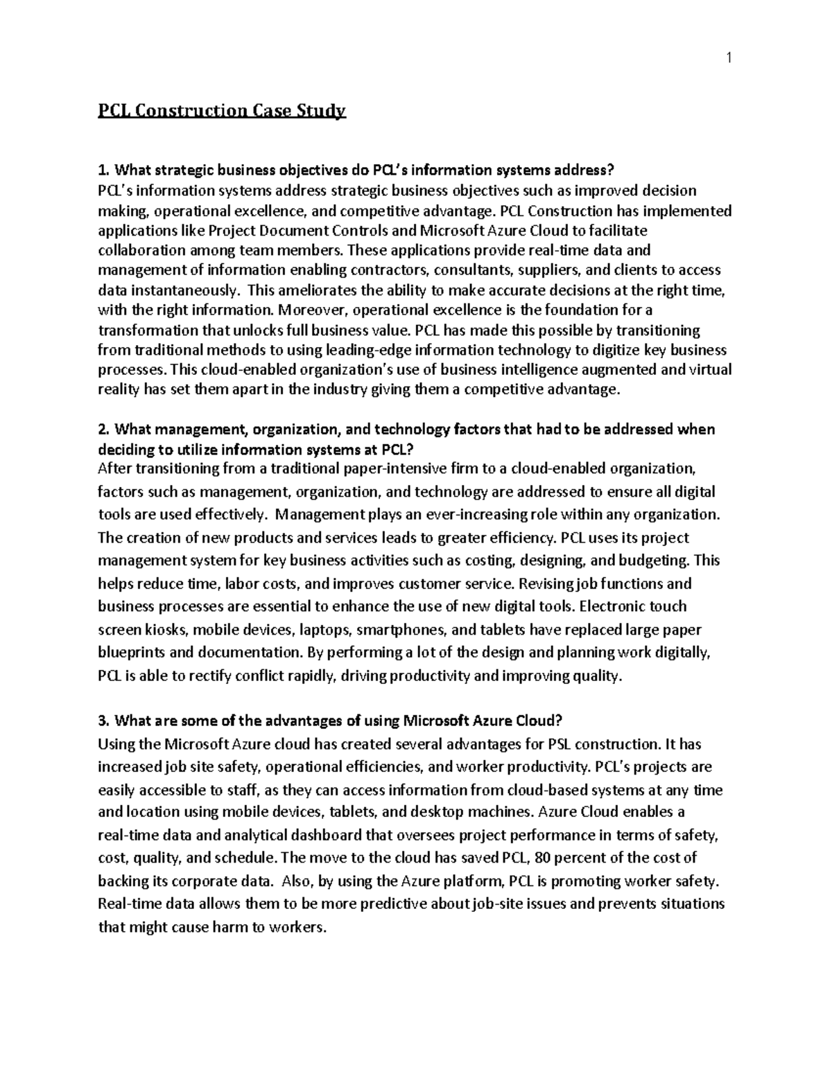 PCL Construction Case Study What strategic business objectives do PCL