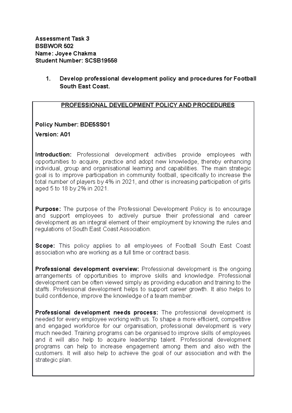 professional development policy and procedures PROFESSIONAL