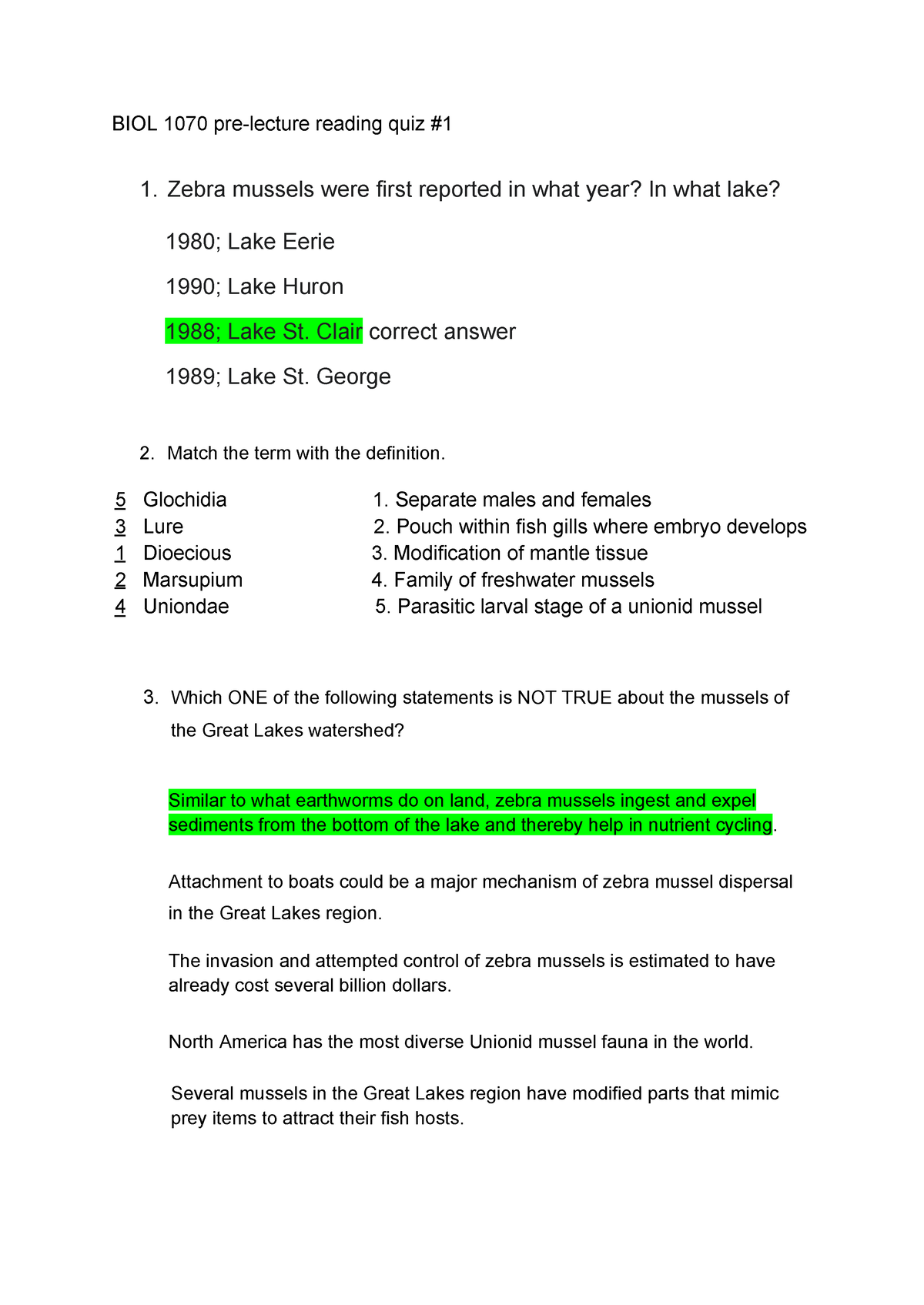 BIOL 1070 Pre-lecture Reading Quiz #1 - BIOL 1070 Pre-lecture Reading ...