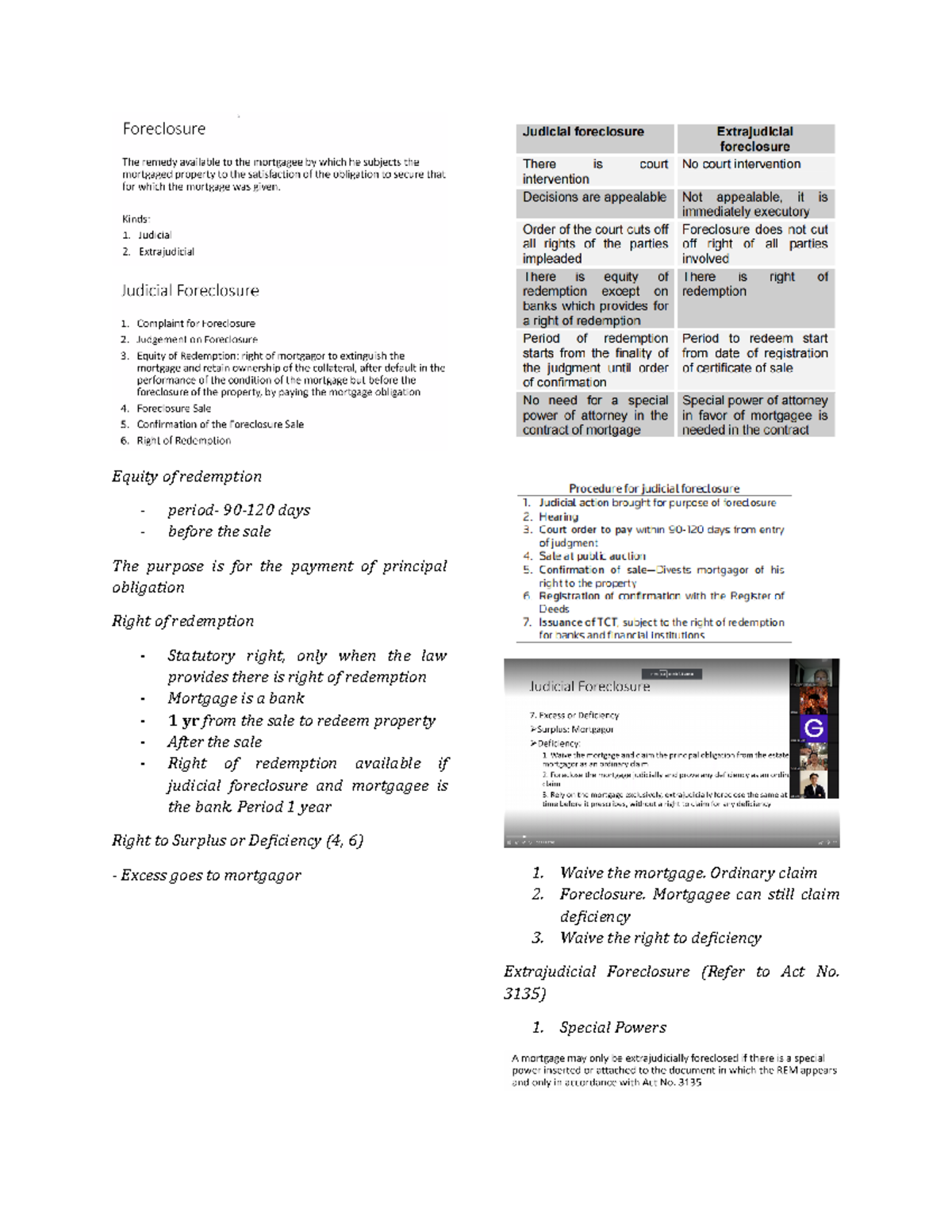 FORECLOSURE LECTURE Equity of redemption period 90120 days before