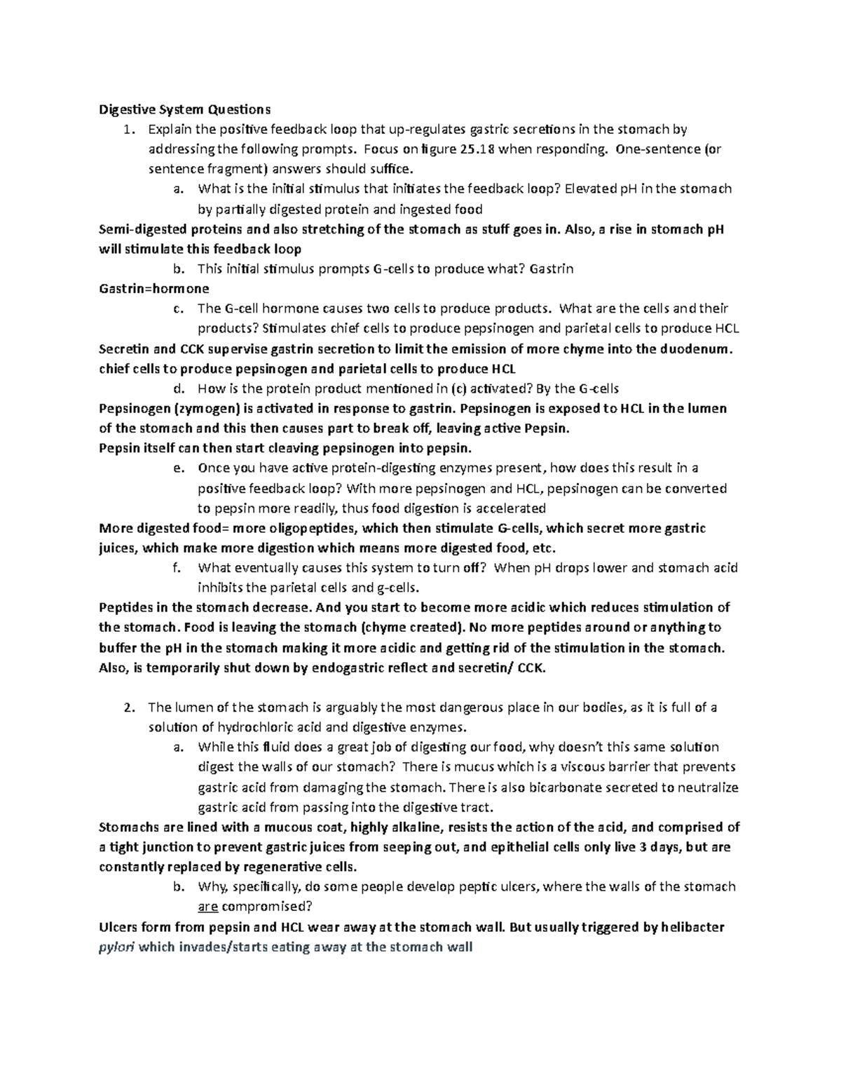 Chapter 25 homework- Digestive System Questions - Digestive System ...