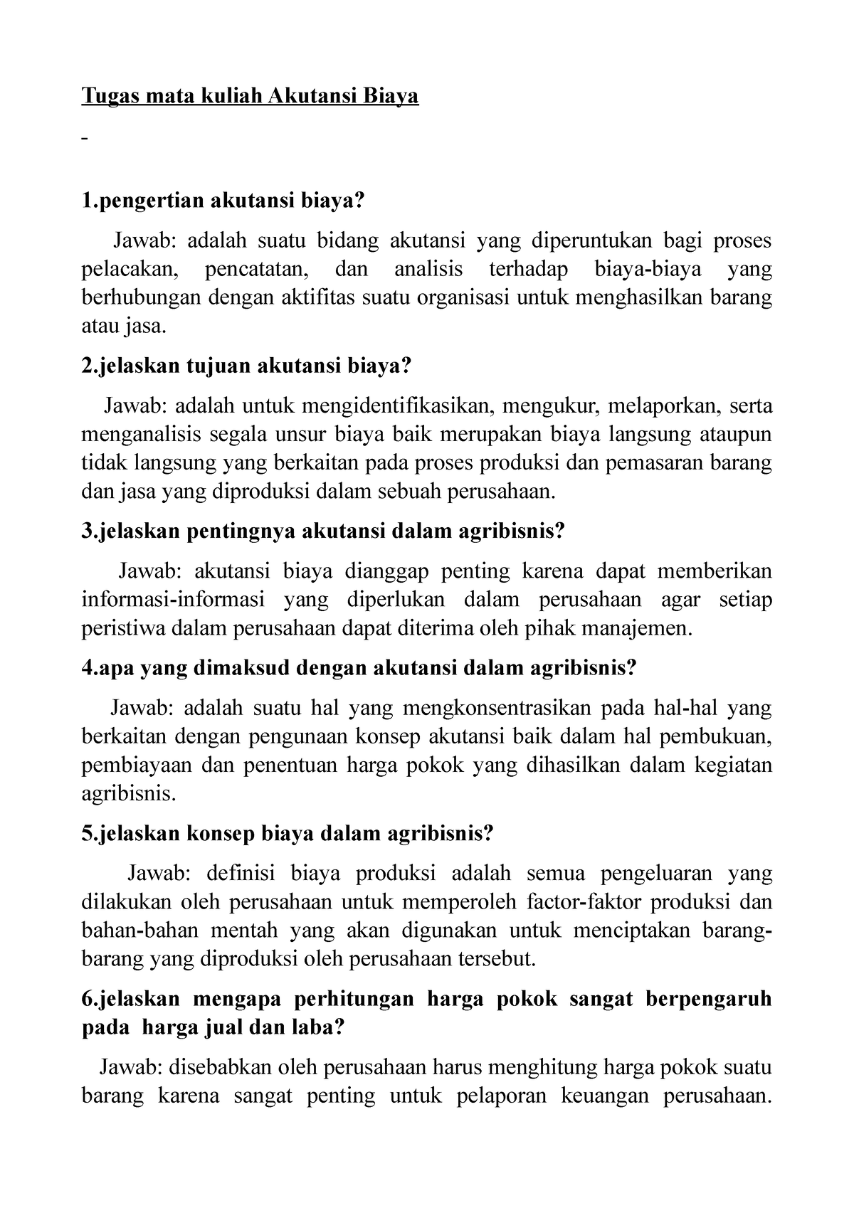 Tugas 1 Akuntansi Biaya - Tugas Mata Kuliah Akutansi Biaya 1 Akutansi ...