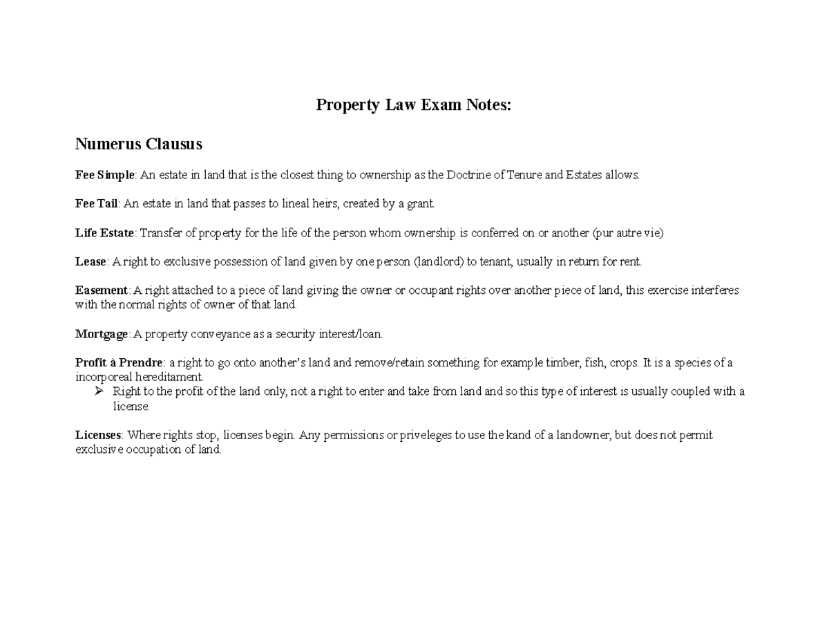 Property Law Exam Notes LAW1506 Adelaide University Studocu