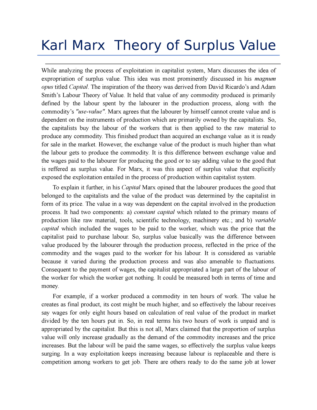 essays on marx's theory of value