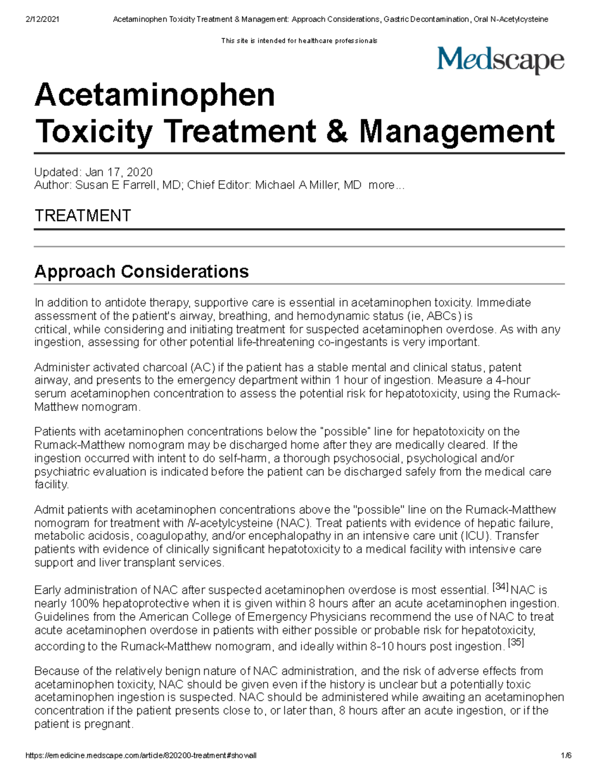 Acetaminophen Toxicity Treatment & Management Approach Considerations