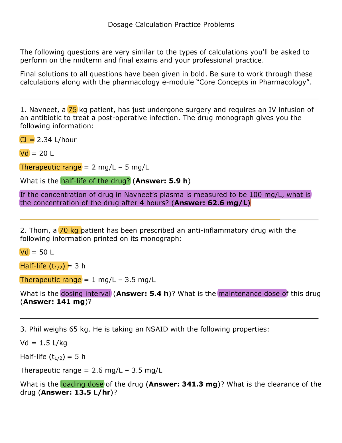 Dosage Calc Practice Questions Dosage Calculation Practice Problems