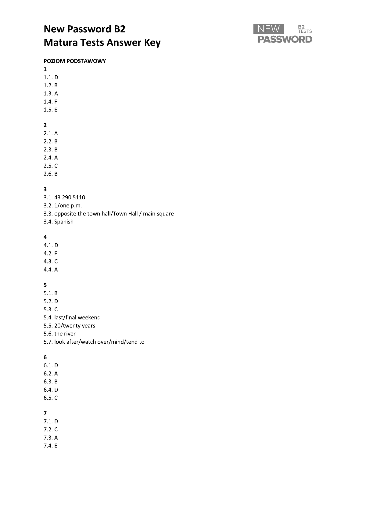 New Password B2 Matura Tests Answer Key - New Password B Matura Tests ...