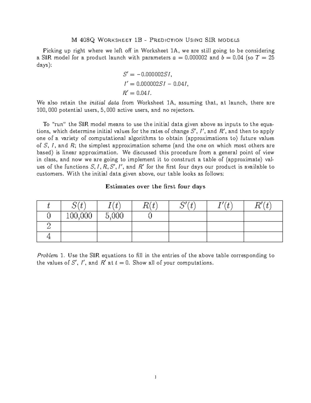 M 408Q Worksheet 1B (Fall 2022) - M 408Q Worksheet 1B - Prediction ...
