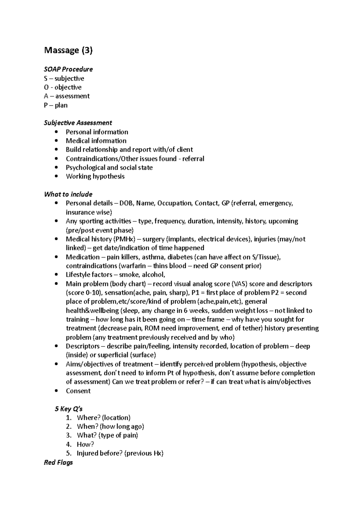 SOAP Procedure How to fill out a SOAP form Massage (3) SOAP Procedure S subjective O