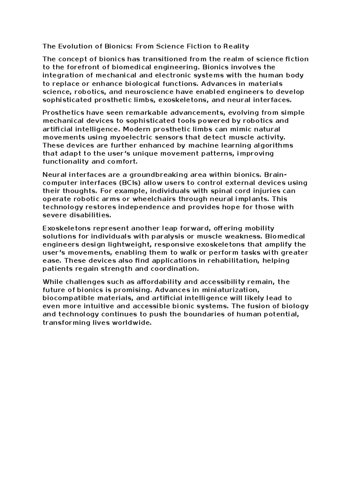 2bionics - Bio tech essay - The Evolution of Bionics: From Science ...