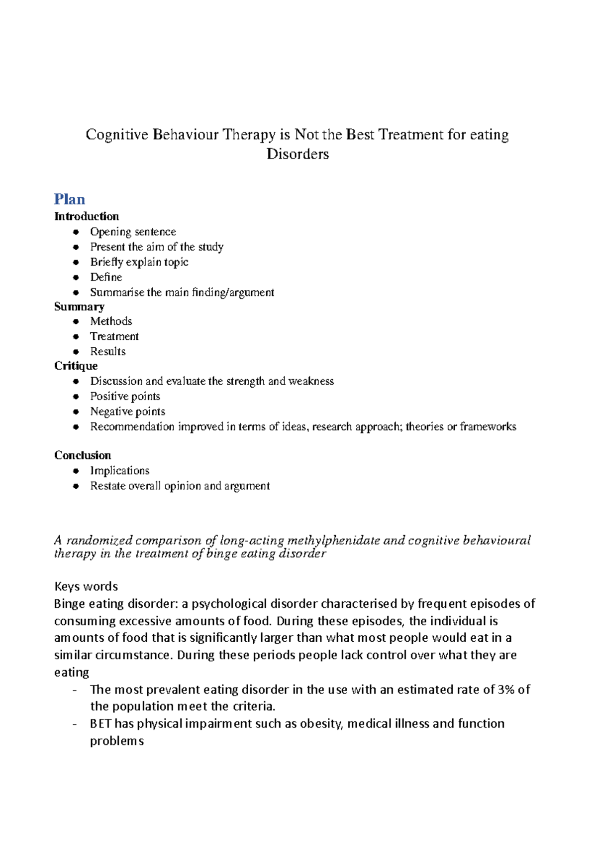 Cognitive Behaviour Therapy is the is Not the Best Treatment for eating ...