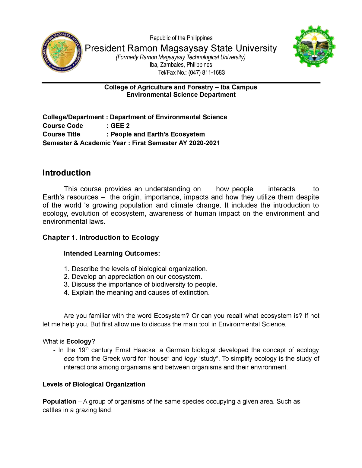 Activity 1. People and The Earth's Ecosystem-converted - Republic of ...