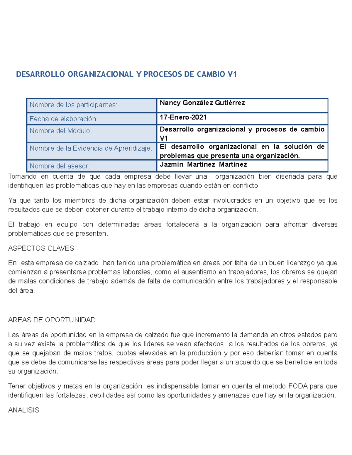 Nancy - apuntes - DESARROLLO ORGANIZACIONAL Y PROCESOS DE CAMBIO V ...