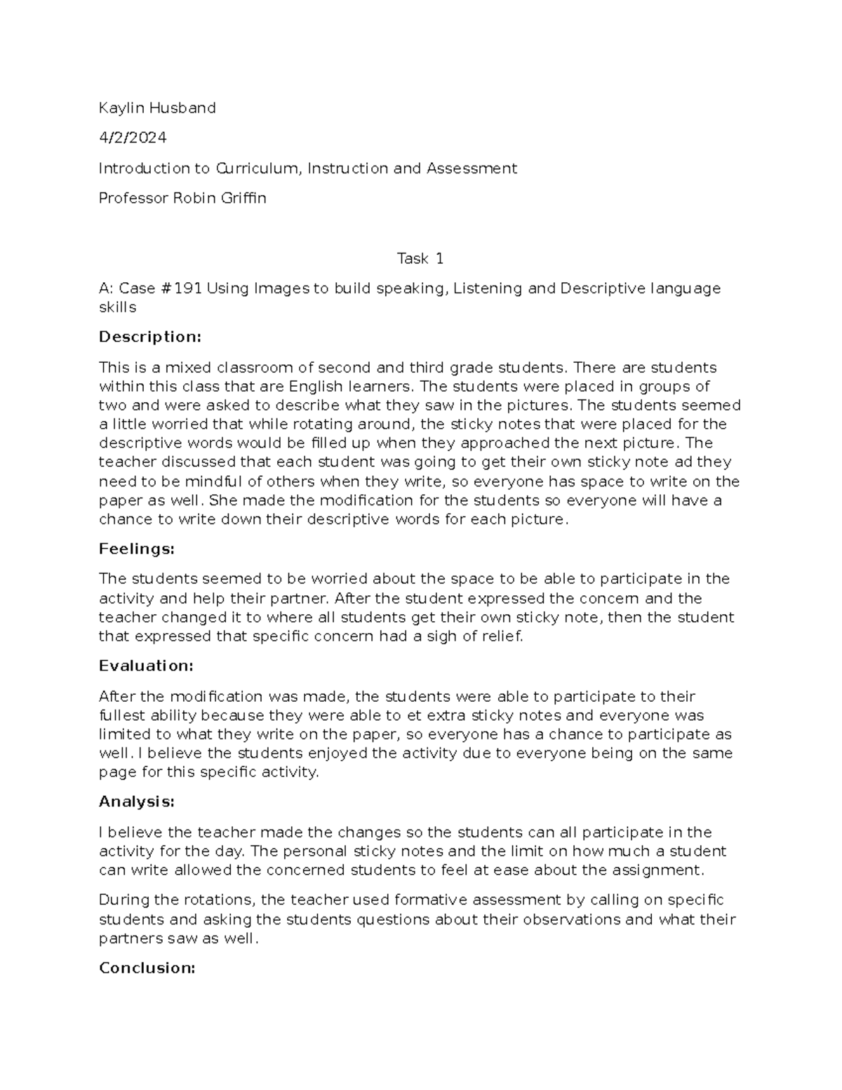 D091 Task 1 - Kaylin Husband 4/2/ Introduction to Curriculum ...