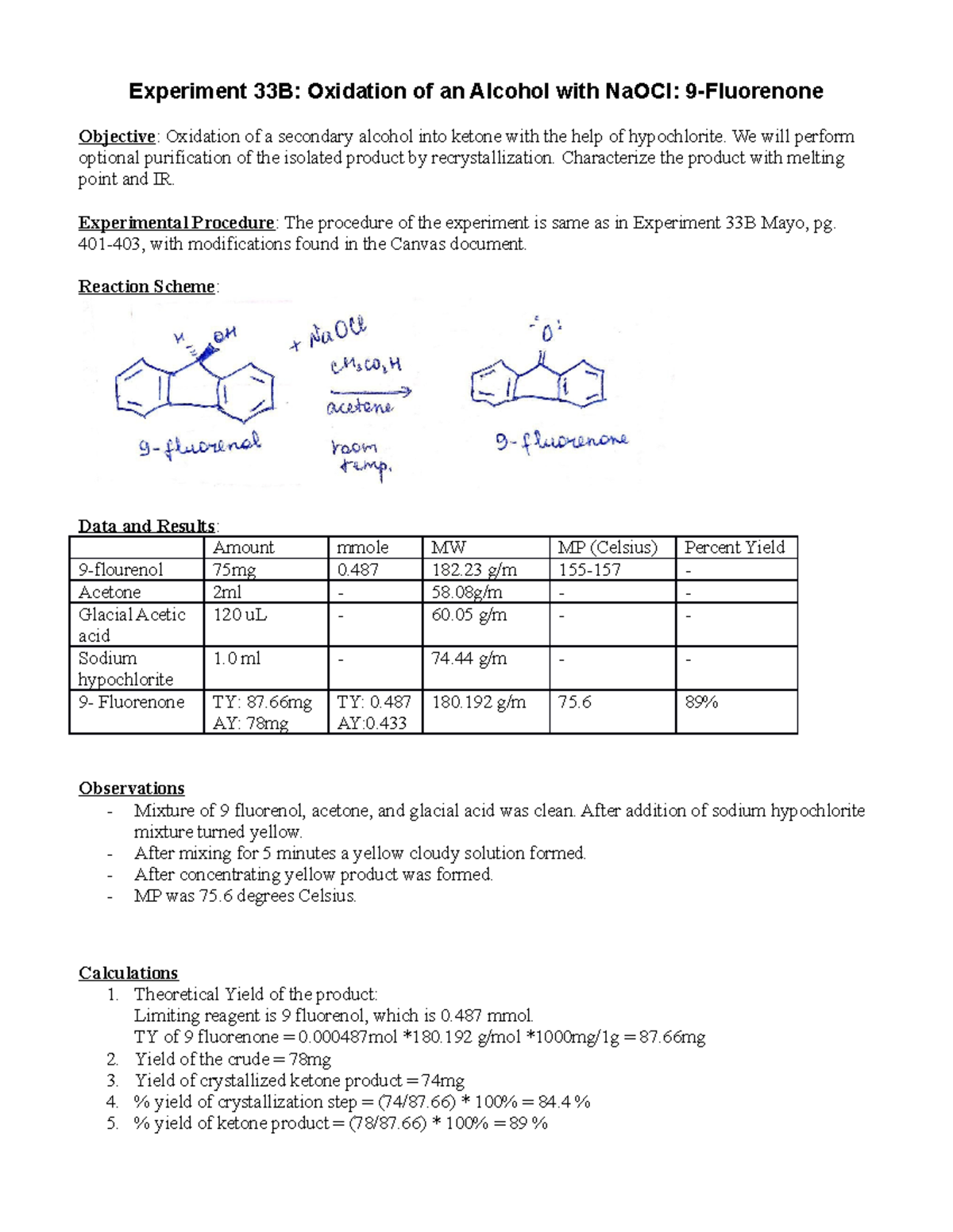 oxidation of alcohol experiment