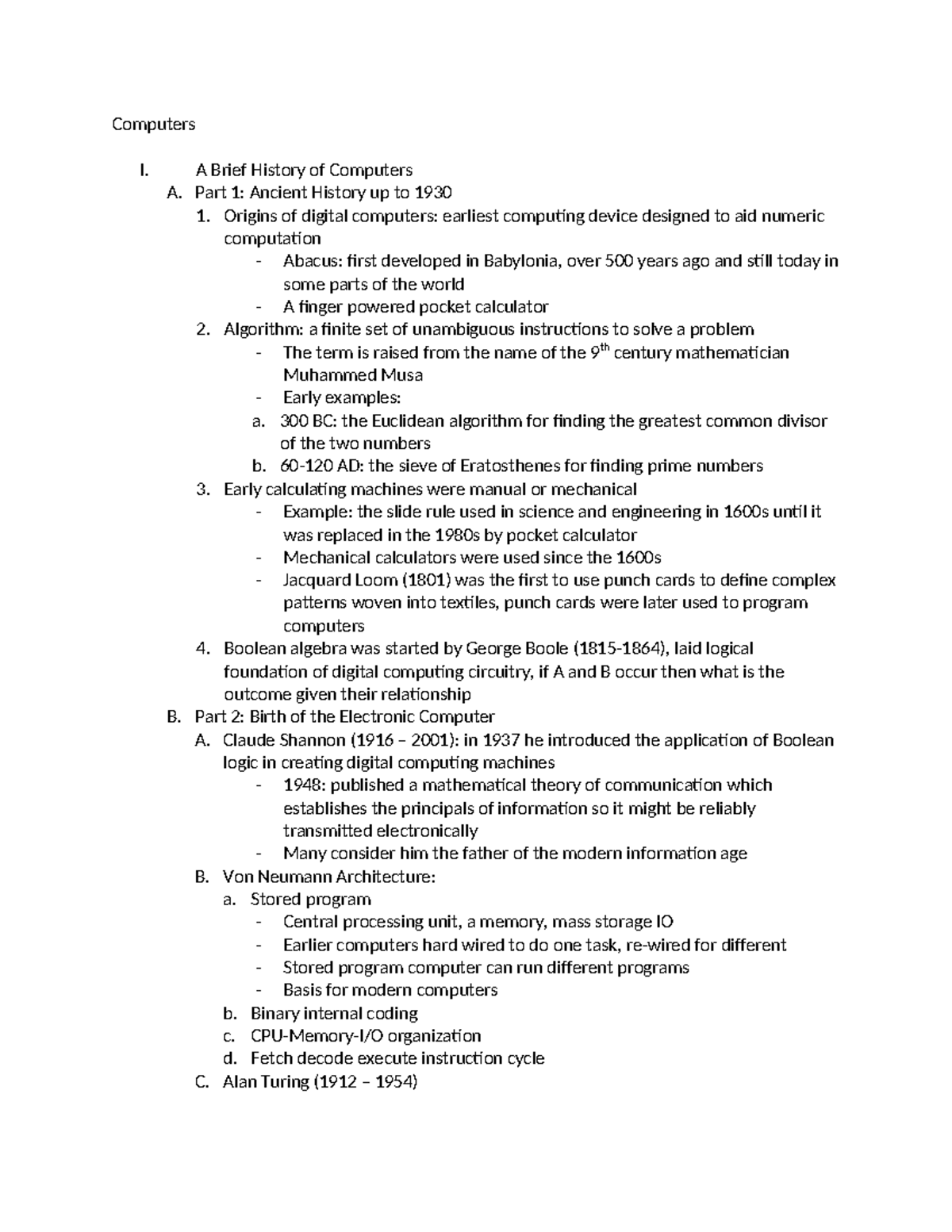 Computers - N/A - Computers I. A Brief History of Computers A. Part 1 ...