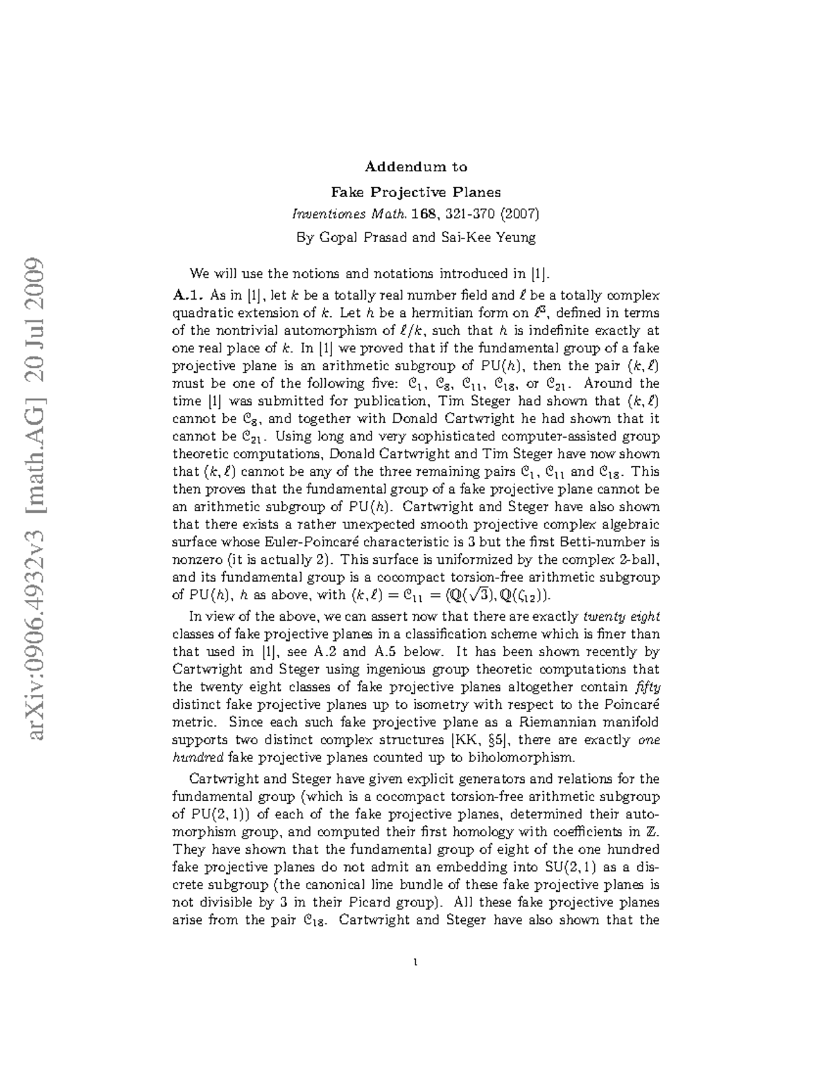 0906 - Cours - arXiv:0906 [math] 20 Jul 2009 Addendum to Fake ...